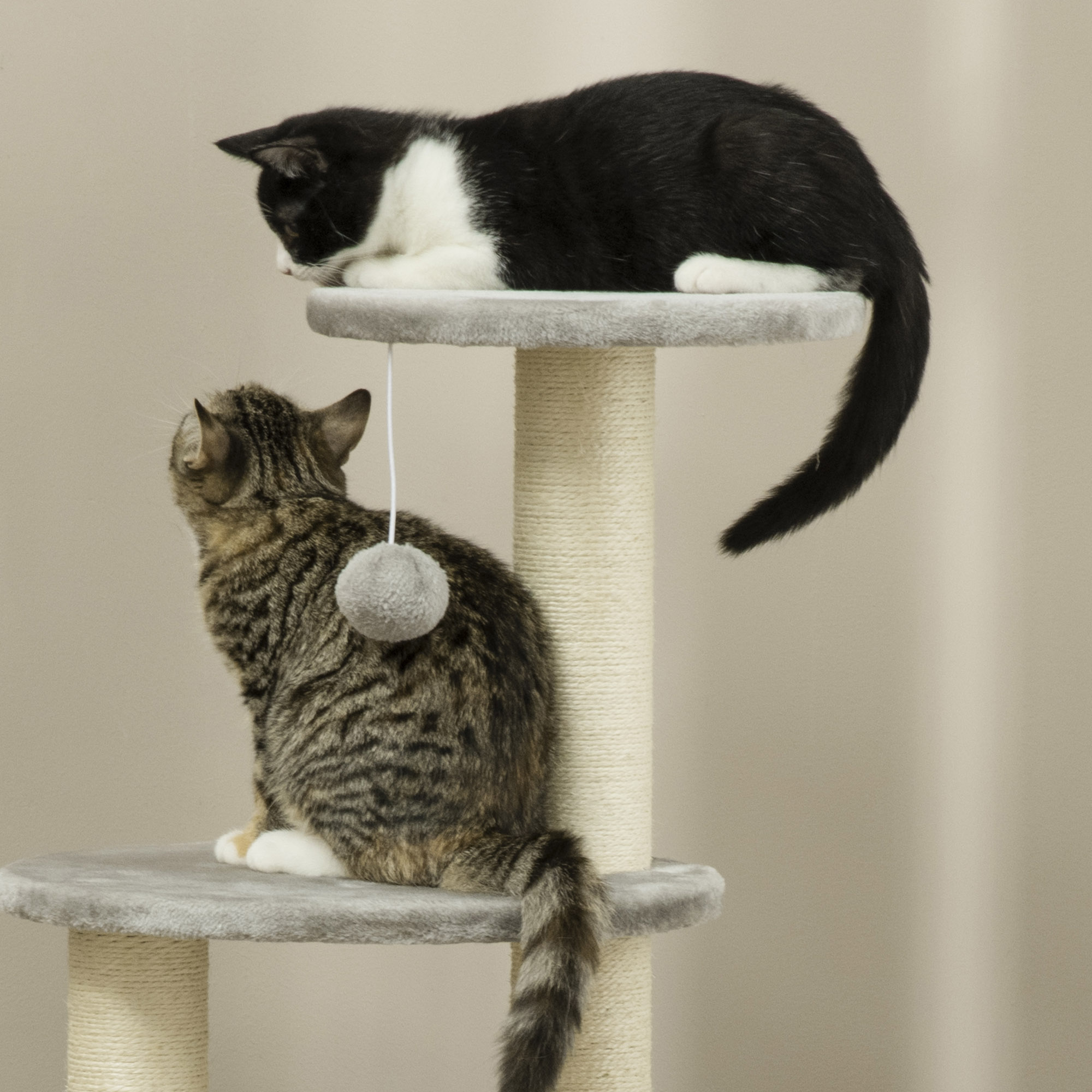 PawHut kattenboom met kattengrot, hangmat en 3 krabpalen 60 cm x 40 cm x 115,5 cm lichtgrijs