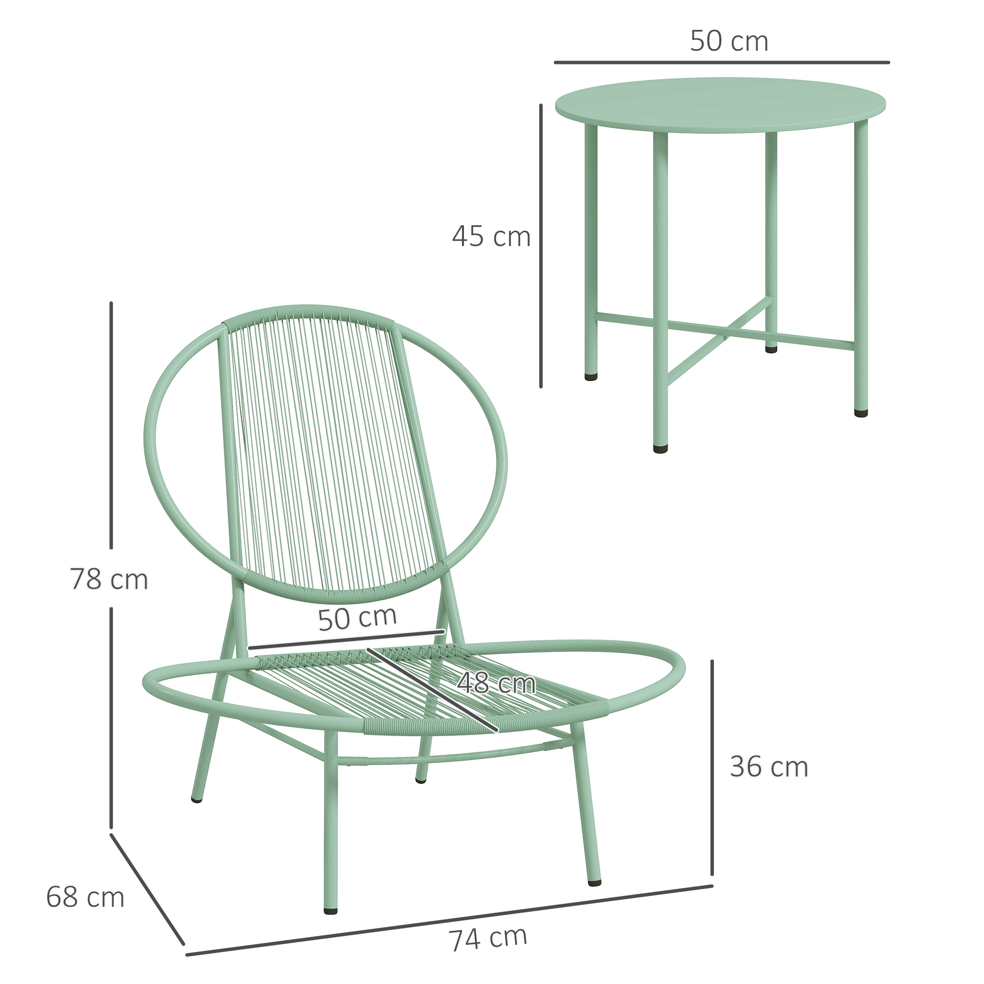 Outsunny 3-Delige Bistroset van Polyrattan - Weerbestendige Tuinmeubelset met Bistrotisch - Schelpvormige Tuinstoelen Groen