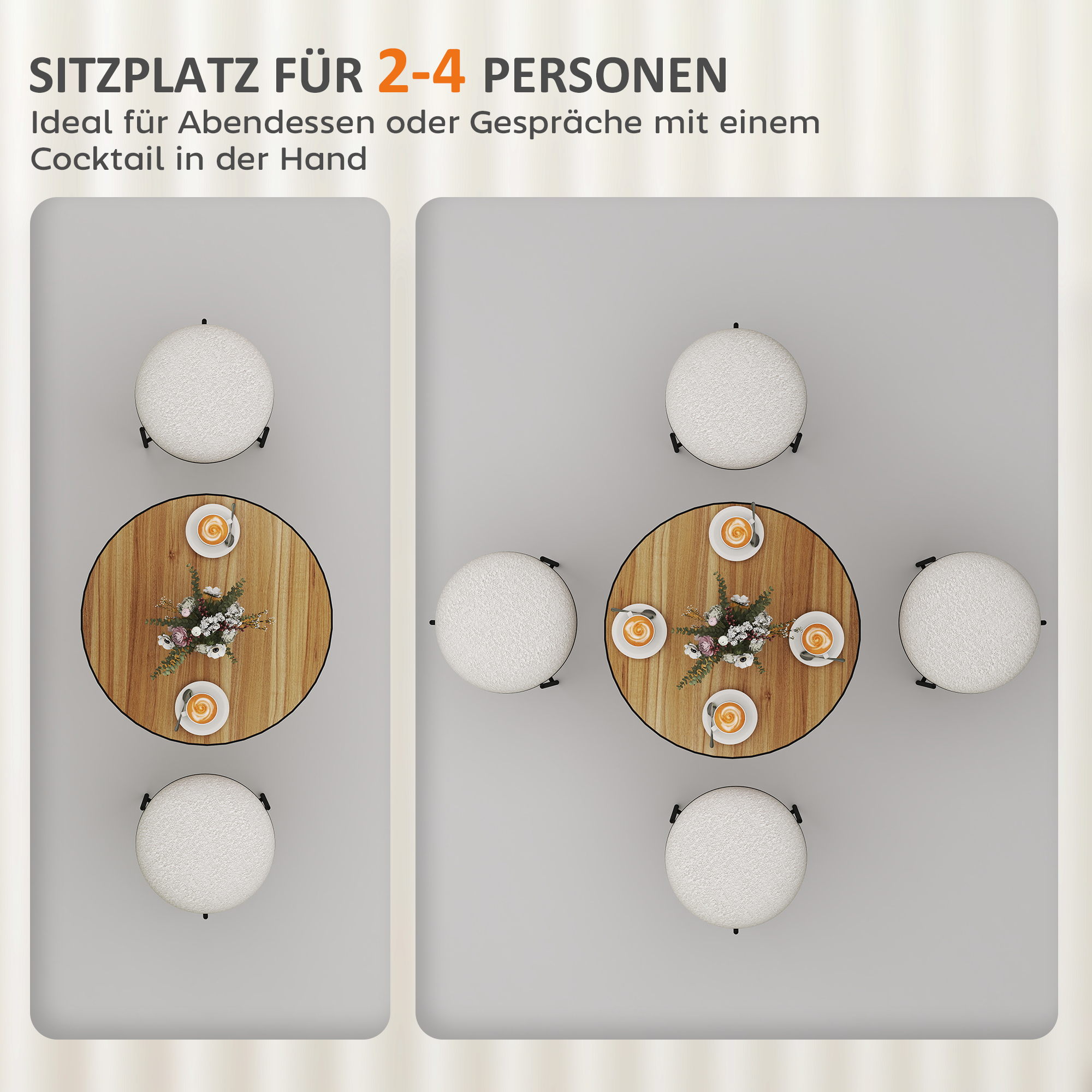 HOMCOM Ronde Eettafel, Eikenhoutlook, Compact Ontwerp, voor 2-4 Personen, Eik
