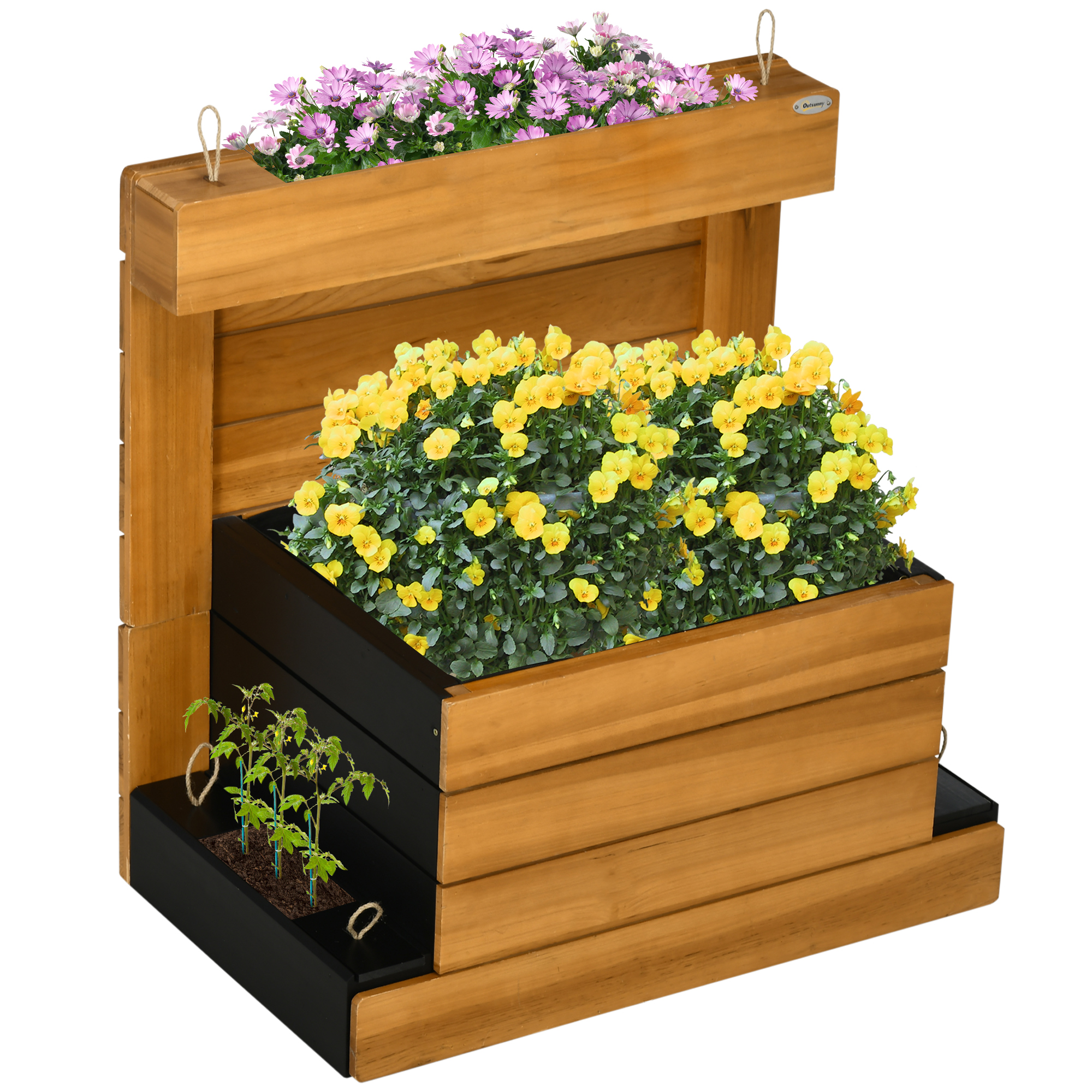 Outsunny verhoogd bed met 4 plantenbakken, bloembak met zelfbewateringssysteem