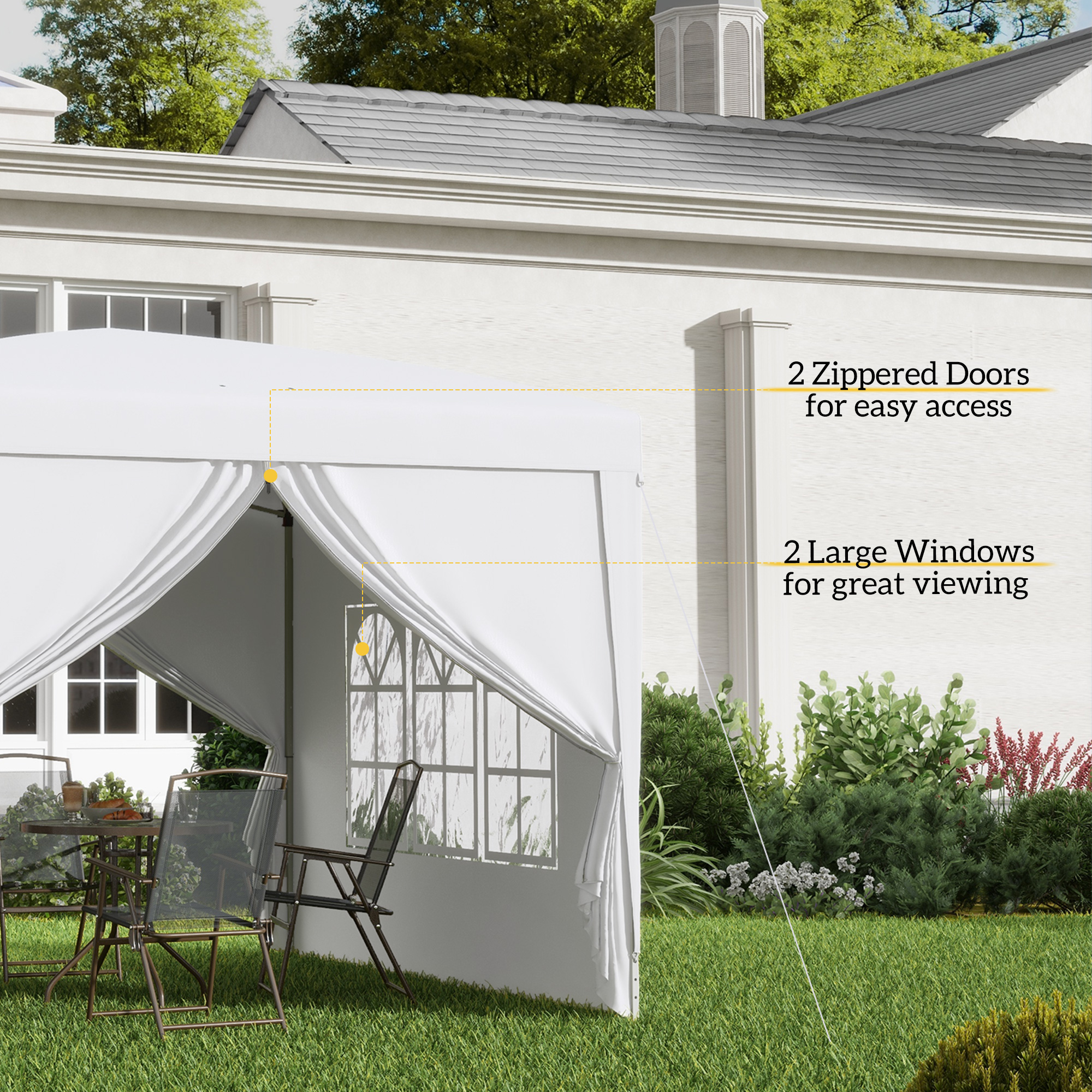 Outsunny Paviljoen, Partytent, 4 afneembare zijwanden, 2 ramen, metalen frame, 2,95 x 2,95 m, Wit