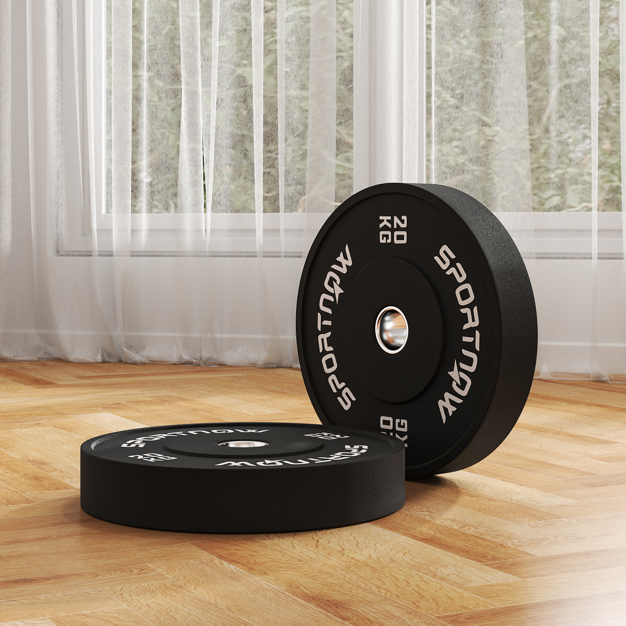 SPORTNOW Halterschijvenset, 2 x 20 kg, Olympische standaard, Rubber, Geluidsarm, Zwart