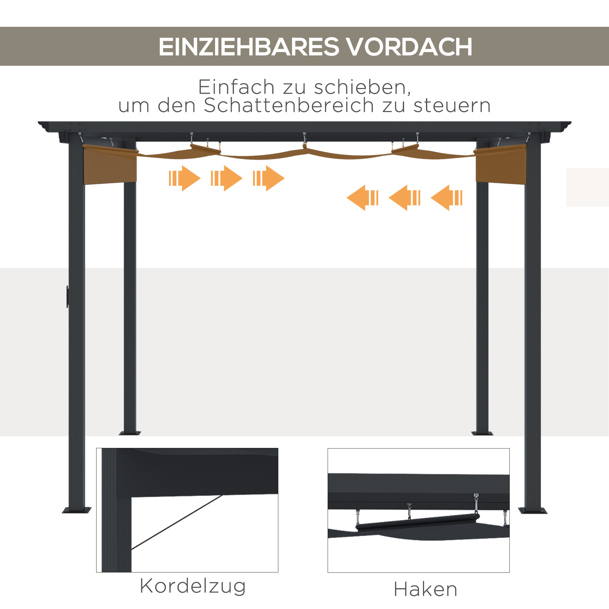 Pergola van Outsunny met verstelbare luifel aluminium grijs, zwart 3 x 3 m