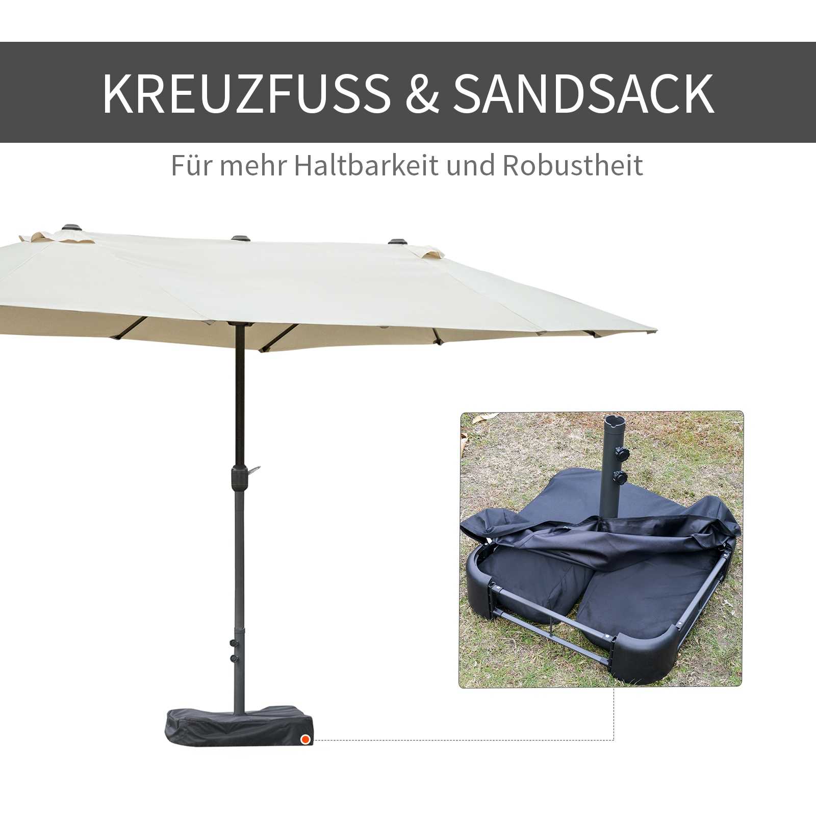 Outsunny dubbele parasol met paraplubak, crèmewit, 4,6 x 2,7 cm