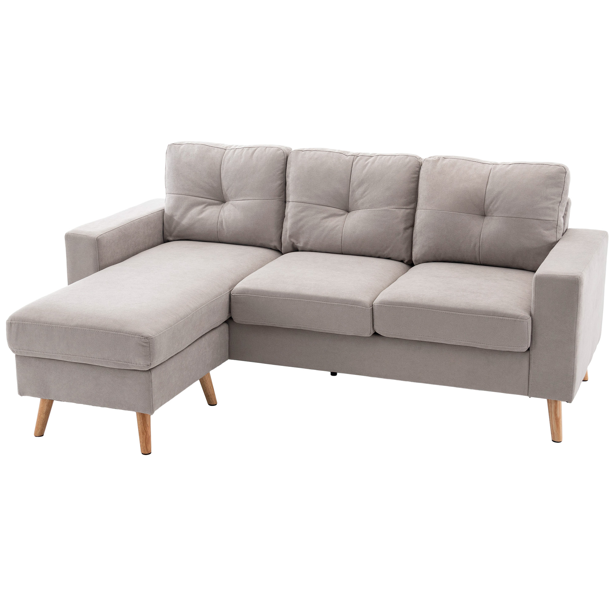 HOMCOM 3-zits hoekbank, linnenlook, omkeerbare chaise longue, 193x136x85 cm, lichtgrijs