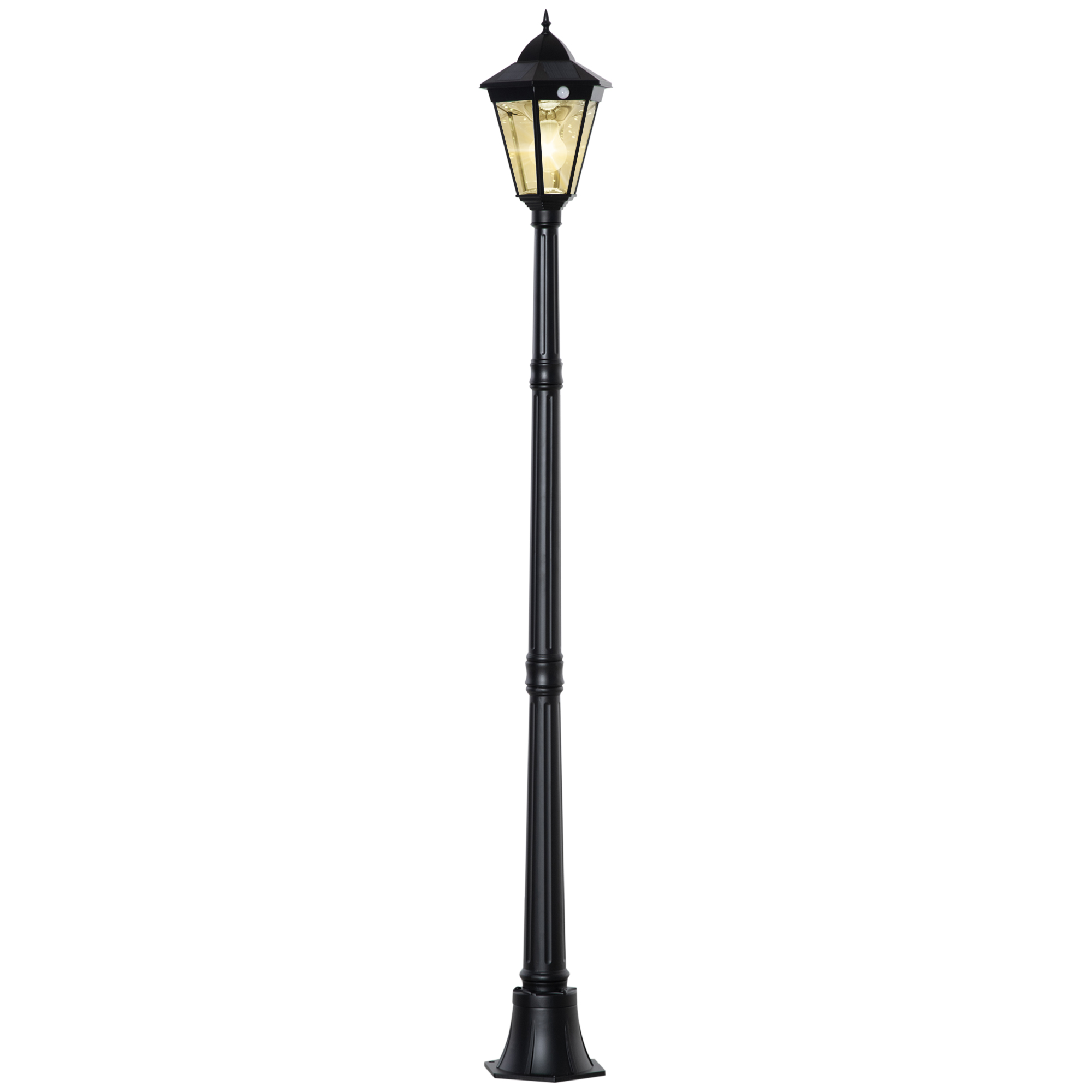 Outsunny Solar Tuinlantaarn Lantaarn Tuinlamp Pad Licht met 19 LED 130 Lumen 3000K Aluminium Gehard Glas Zwart 22 x 22 x 194 cm