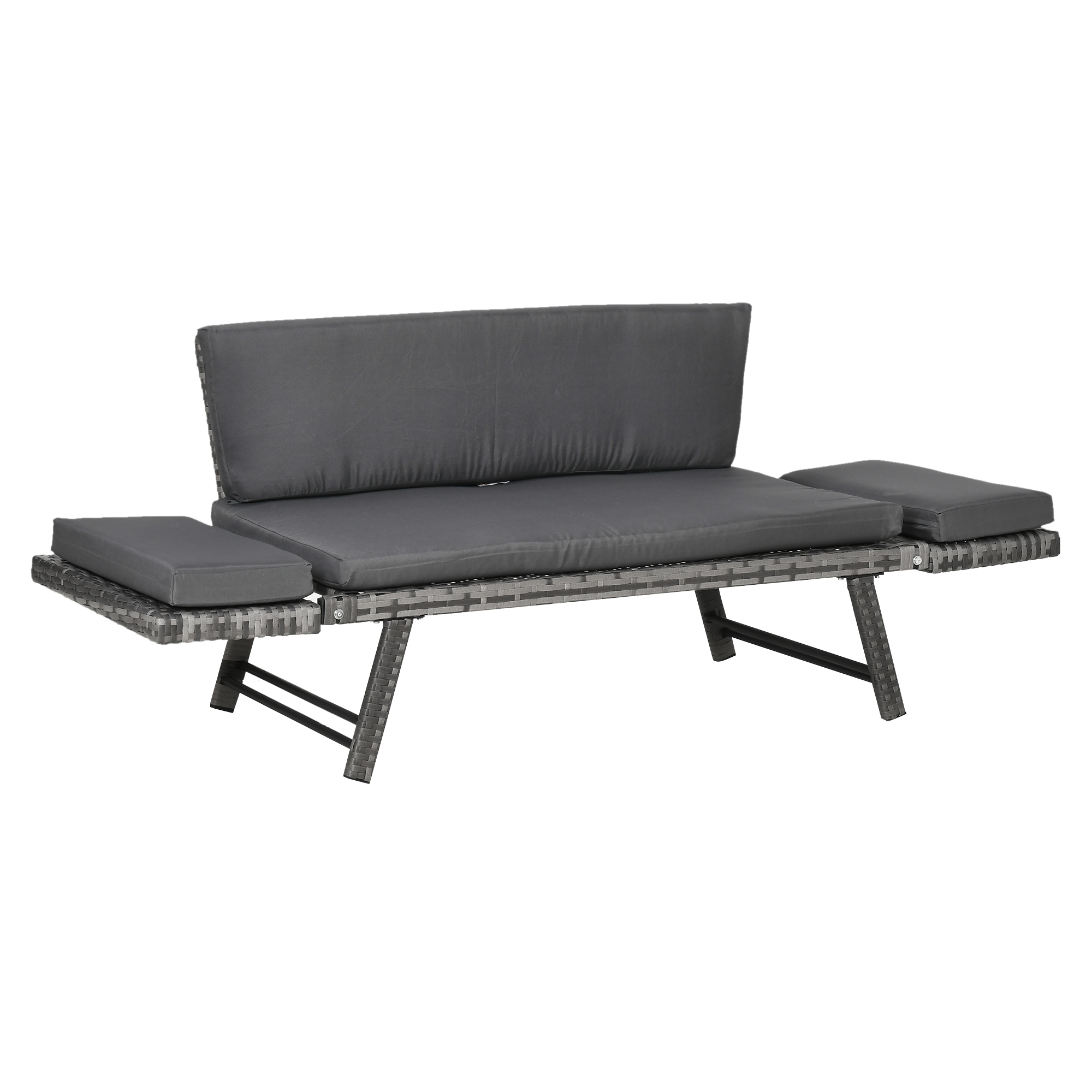 Outsunny 2-zits tuinbank met opklapbare armleuningen, grijs 129 x 66 x 67 cm
