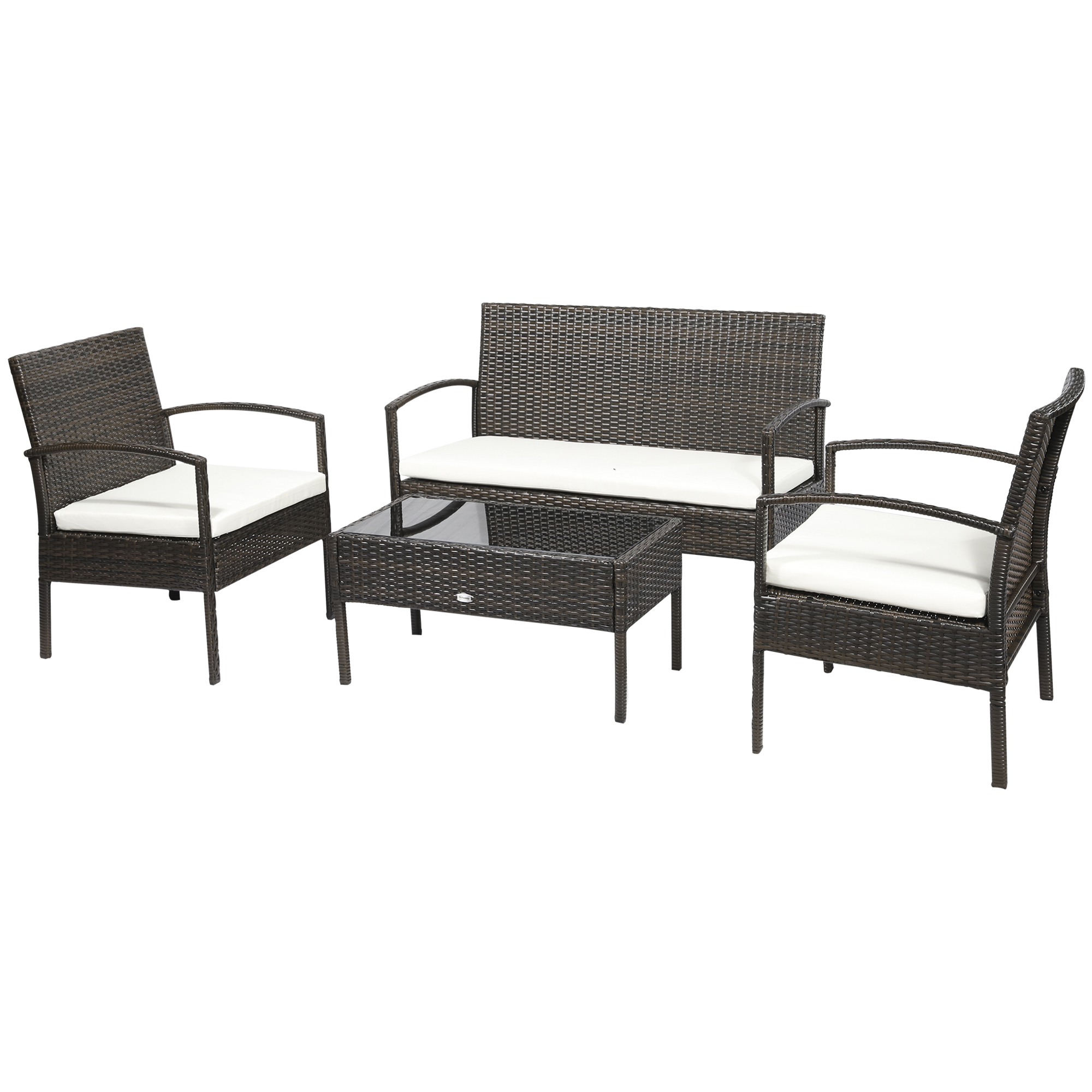 Outsunny poly rotan tuinmeubelset 4 delig bruin+crème wit
