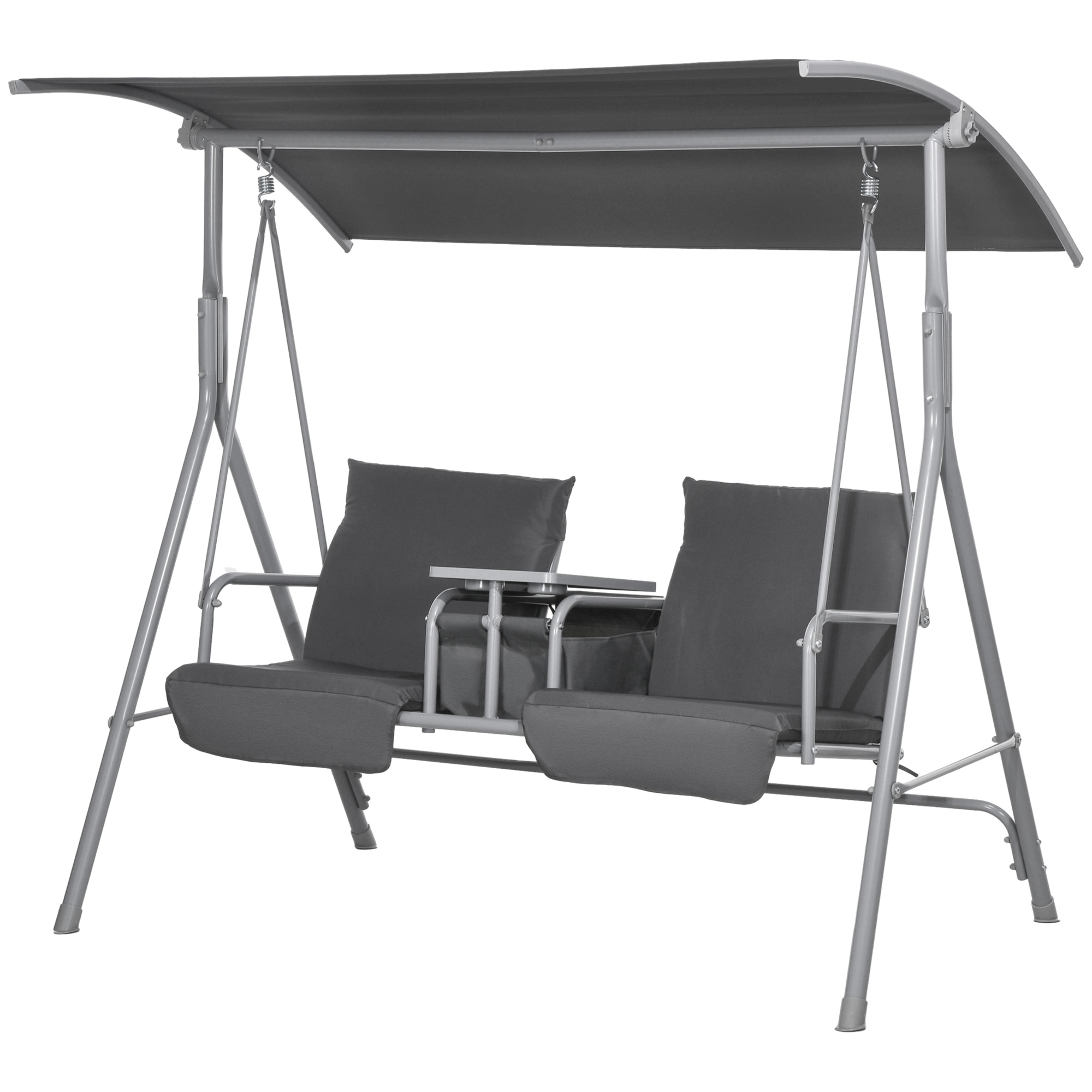 Outsunny Hollywoodschommel, 2-zits, met Dak en Tafel, Metalen Frame, Tot 180 kg, 175x110x165 cm, Zwart