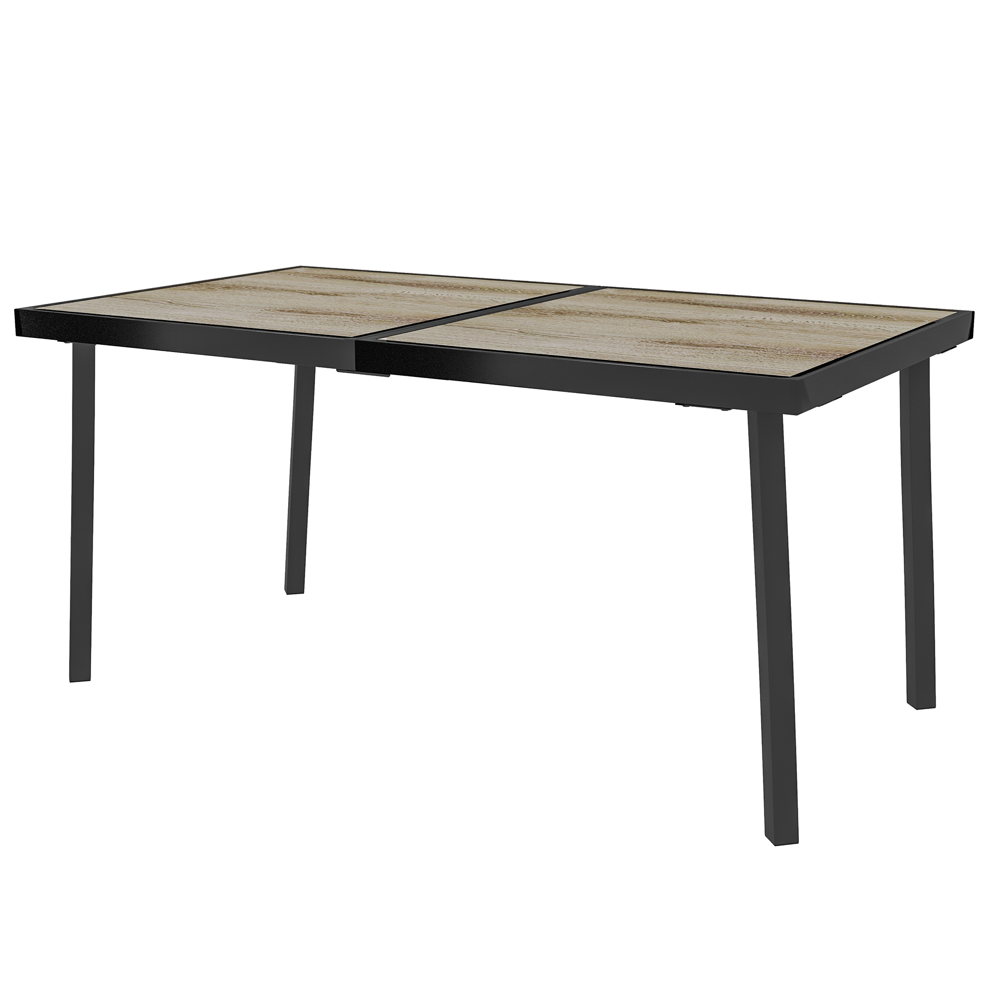 Outsunny Buitentafel voor 6 personen, houtlook, metalen frame, weerbestendig, 145 x 85 x 72 cm, Grijs