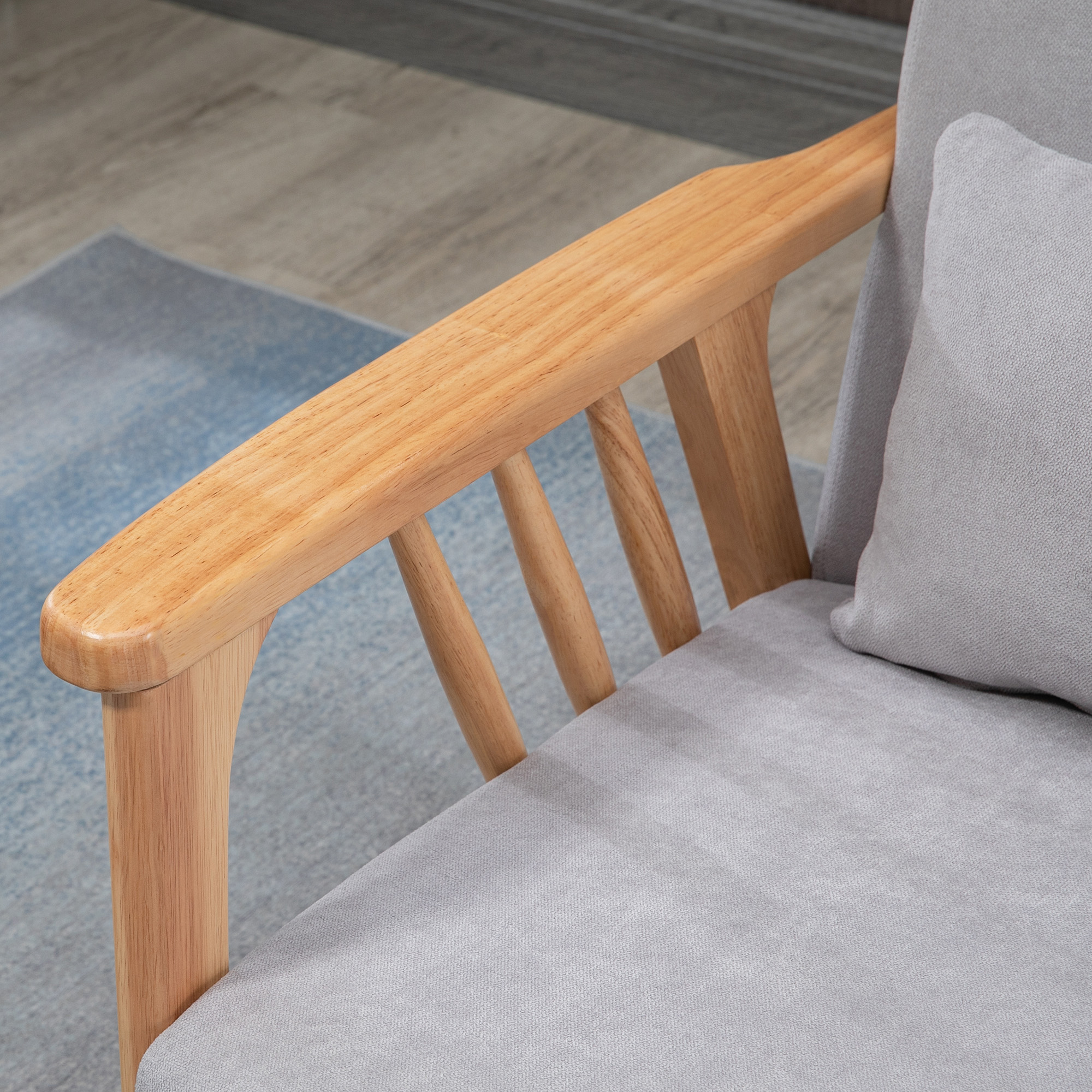 HOMCOM Sofa Relaxbank 2-zitsbank, inclusief 2 kussens, fluweelachtige uitstraling, rubberhout, 130 cm x 75 cm x 78 cm, Grijs + Natuurlijk