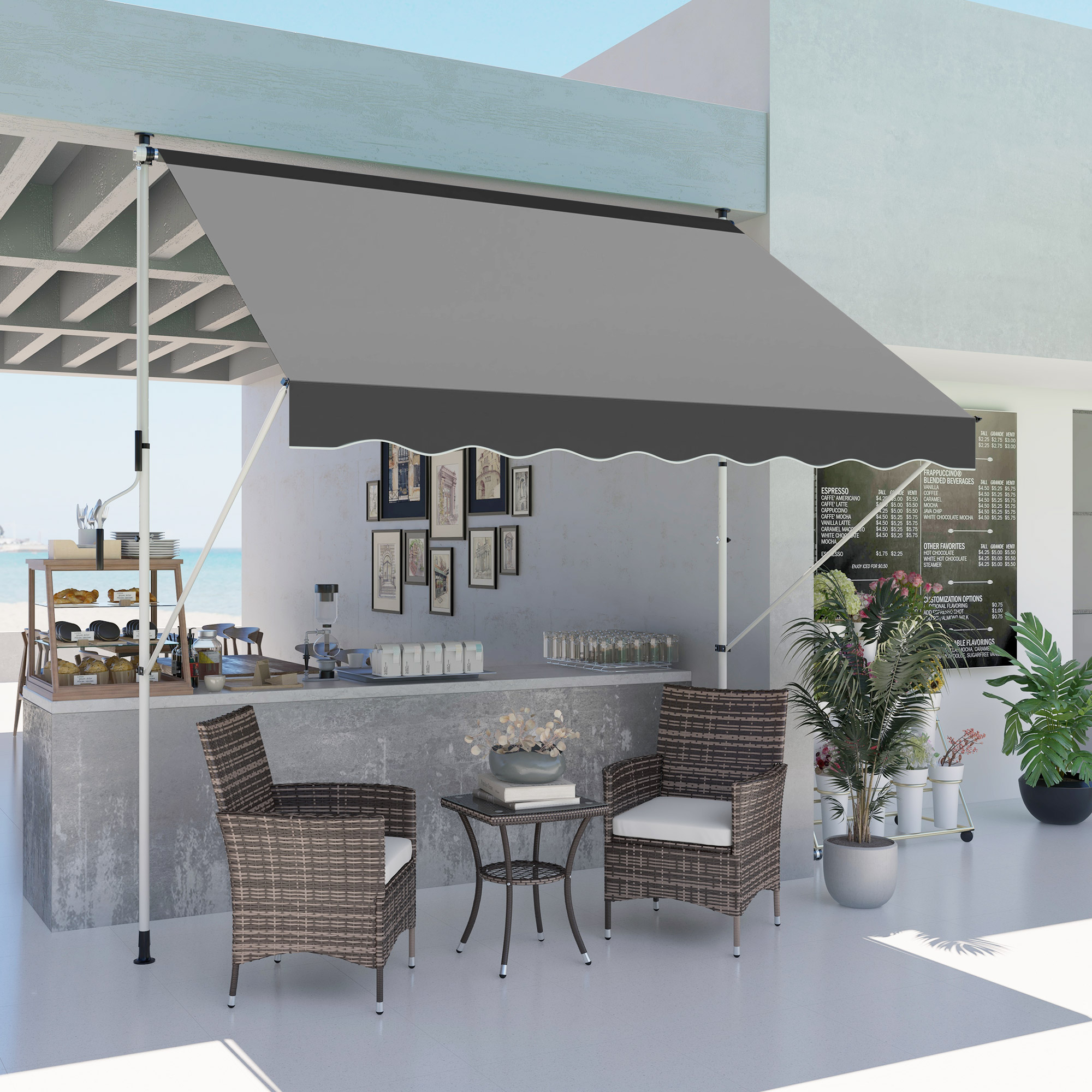 Outsunny luifel knikarm klemluifel zonwering zwengel balkon aluminium 3 x 1,5 m grijs