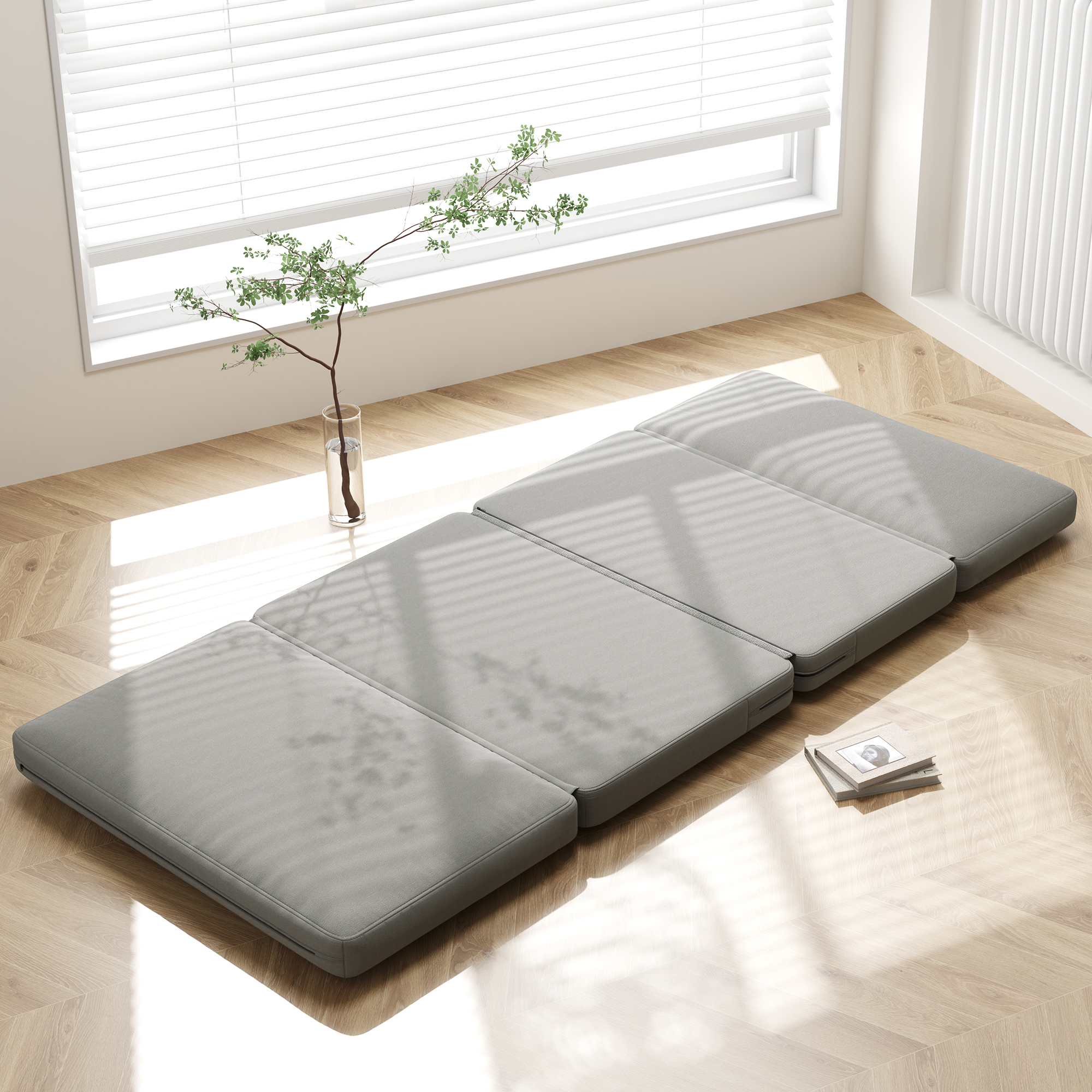 HOMCOM 2-in-1 opvouwbare Relaxstoel, Gastenmatras, deelbaar, 120 cm breed, Lichtgrijs