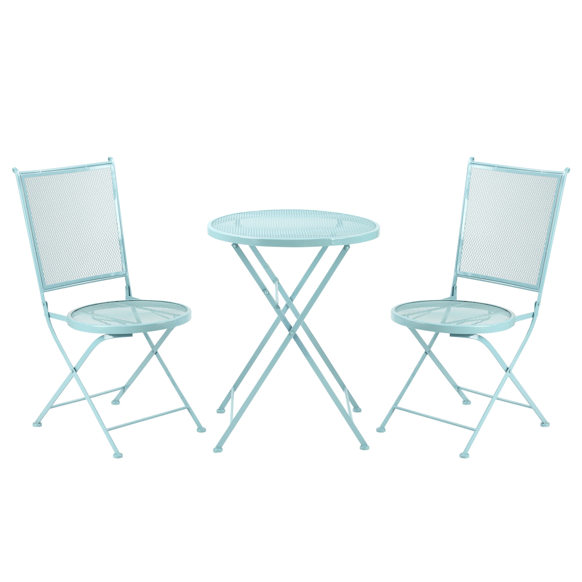 Outsunny tuinzitgroep 3-delige bistroset set 1 tafel + 2 klapstoelen voor terrasbalkon metaal blauw