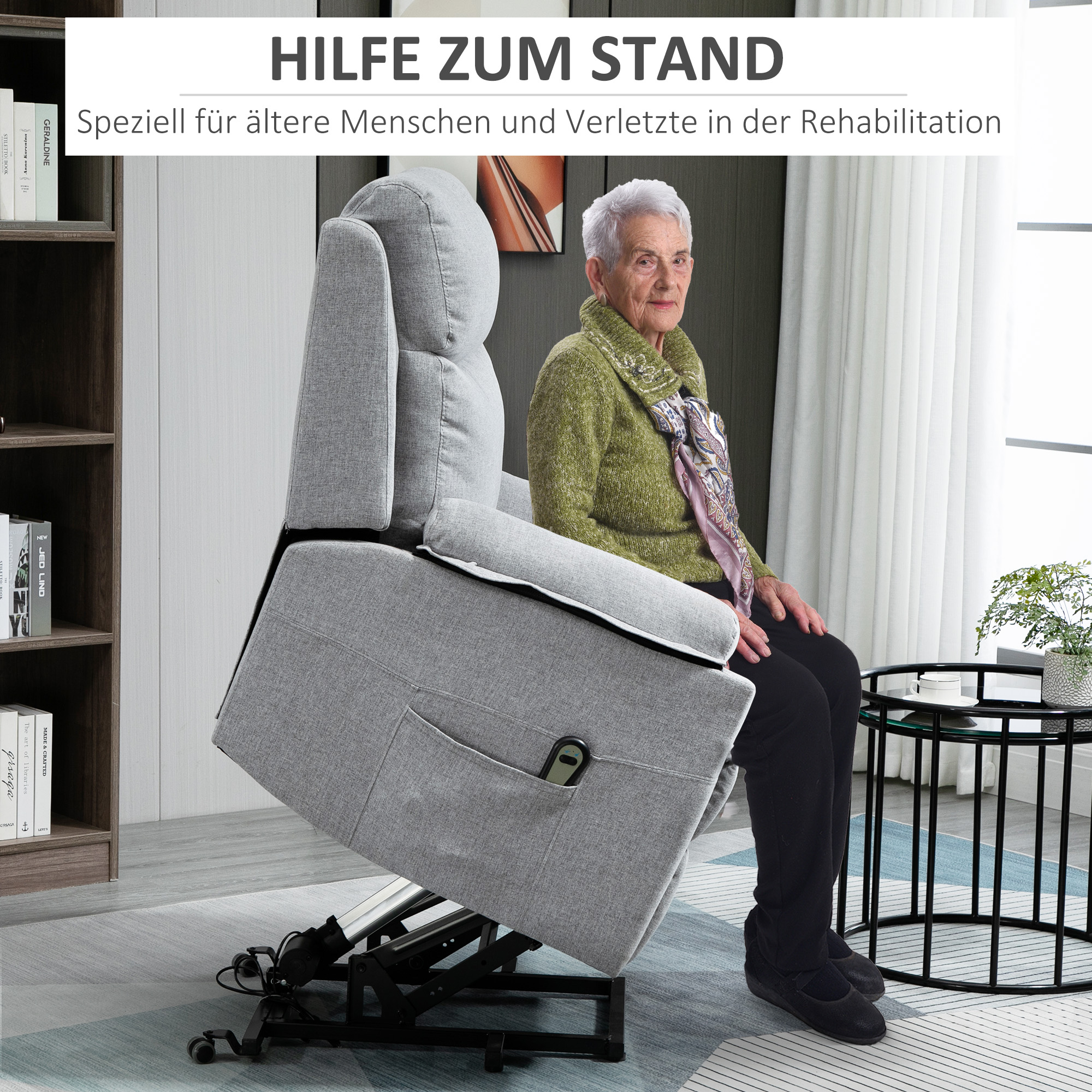 HOMCOM Opstaanfauteuil met Massage voor Senioren, 83 cm x 89 cm x 102 cm, Grijs