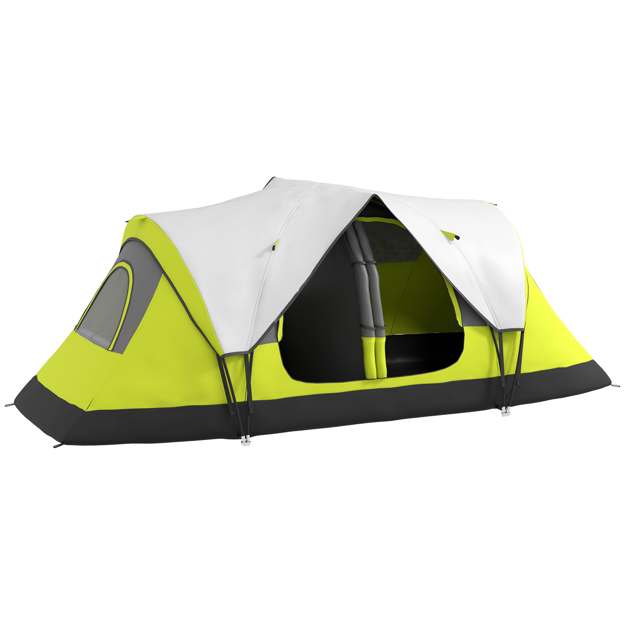 Outsunny Campingtent, 2 Kamers, Scheidingswand, voor 6 Personen, Regenbescherming, Donkergroen