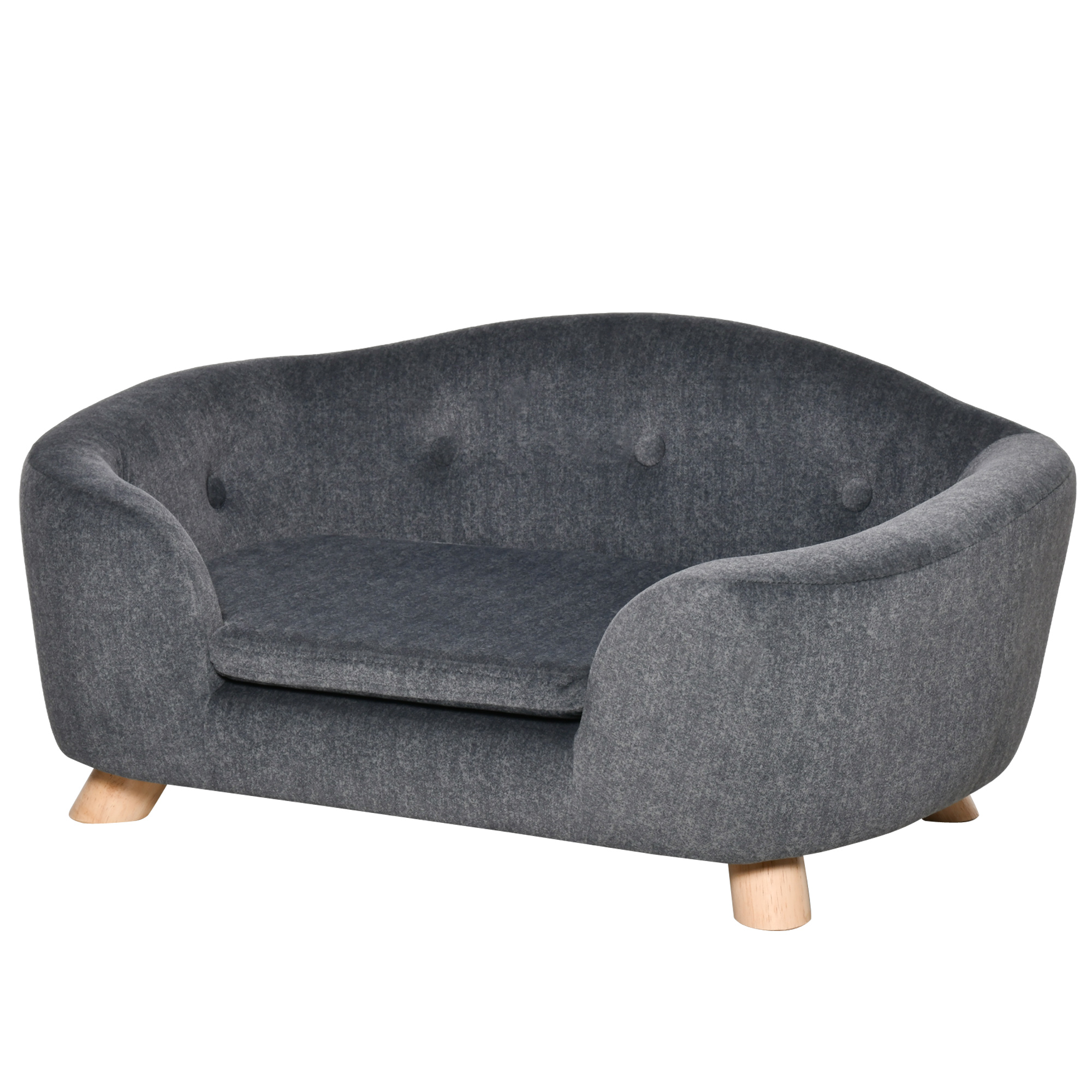 PawHut hondenbank hondenmat hondenmand hondenbank hondenbank kattenbank met kussen achterzak pluche schuim grenen hout donkergrijs 70 x 47 x 30 cm