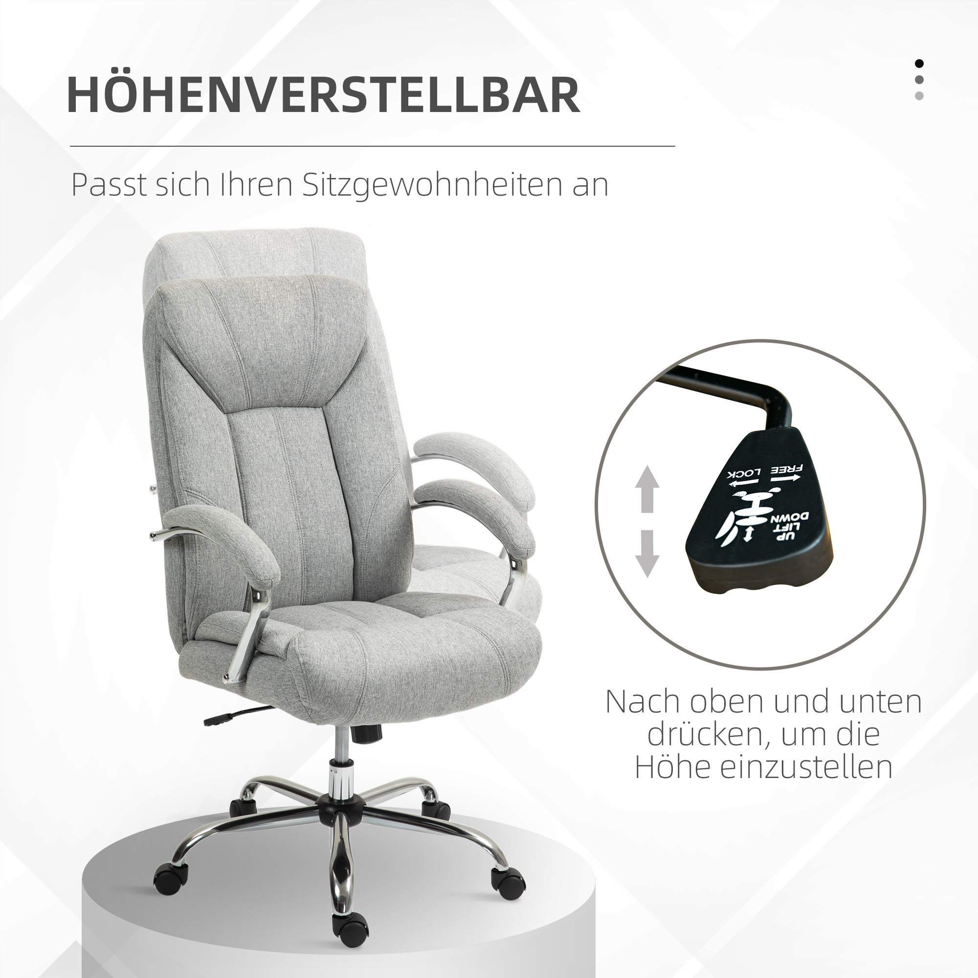 Vinsetto Ergonomische Bureaustoel, Hoge Rugleuning, Ademende Bekleding, Verstelbare Hoogte, Grijs