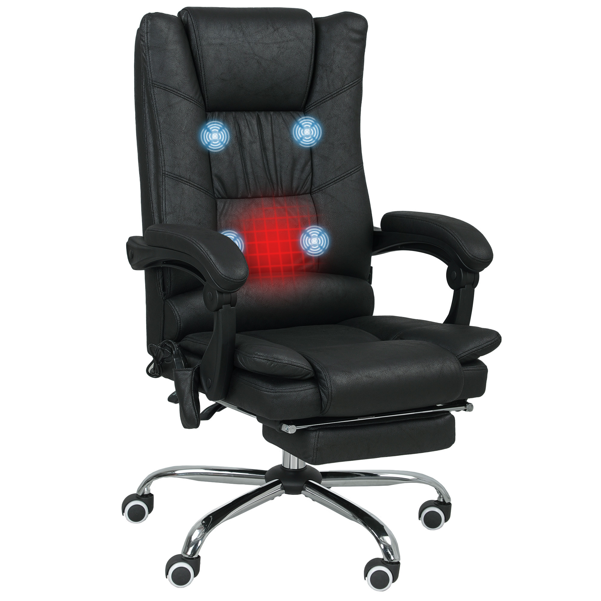 Vinsetto Massagestoel Bureau met Massagefunctie, incl. Voetensteun, Verstelbaar, 64 cm x 70 cm x 118 cm, Zwart