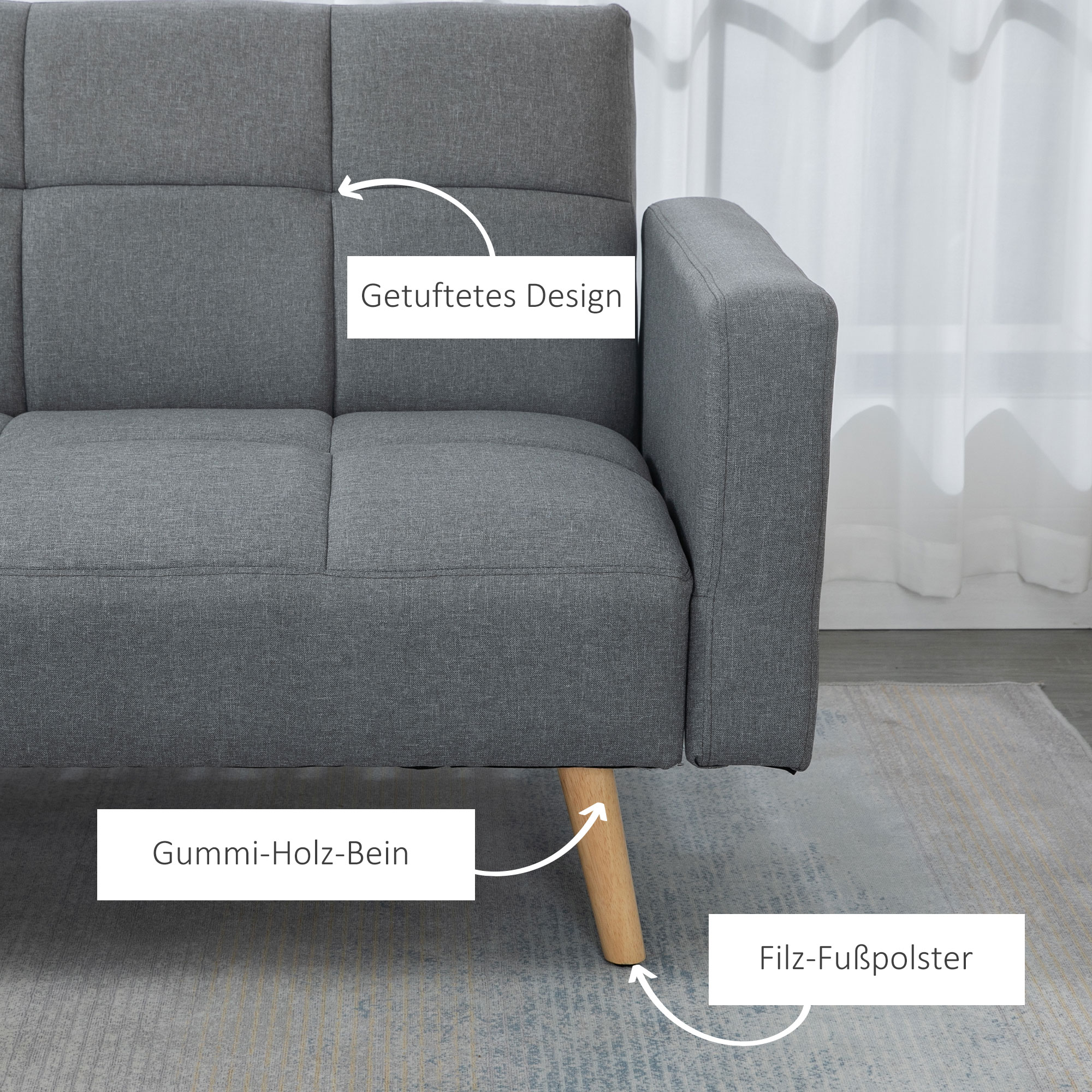 HOMCOM 2-in-1 Slaapbank 205 x 88 cm Bank met Slaapfunctie, Zitkussen, Linnen Look Grijs