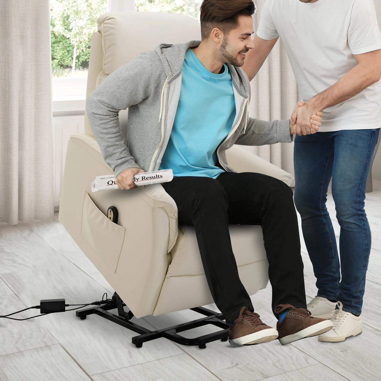 HOMCOM opstastoel tv-stoel met opstahulp elektrisch ligfunctie PU beige, 80 x 94 x 104 cm