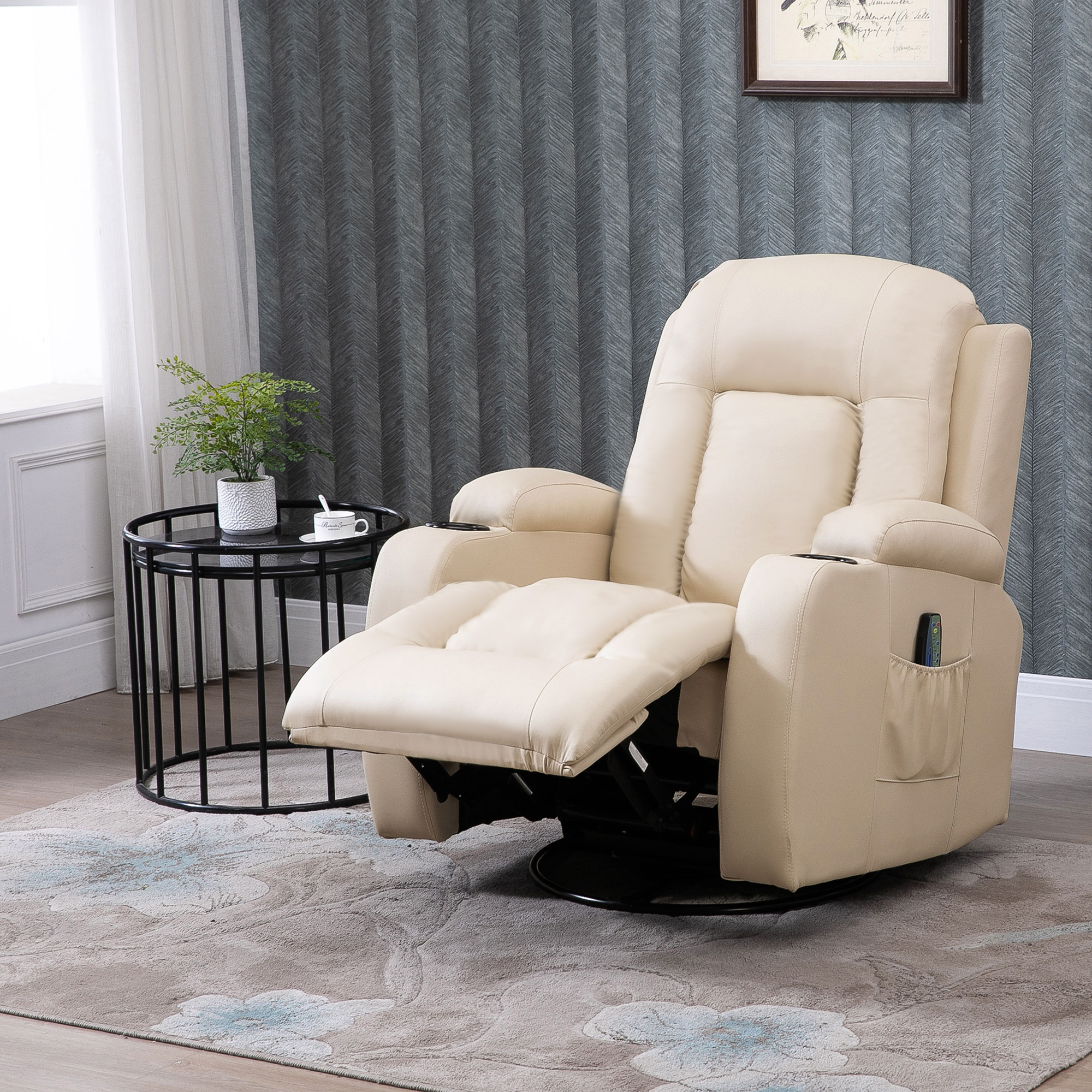 HOMCOM Massagestoel, relaxstoel, schommelfunctie, 8 vibratiepunten, inclusief afstandsbediening, zwart, crème