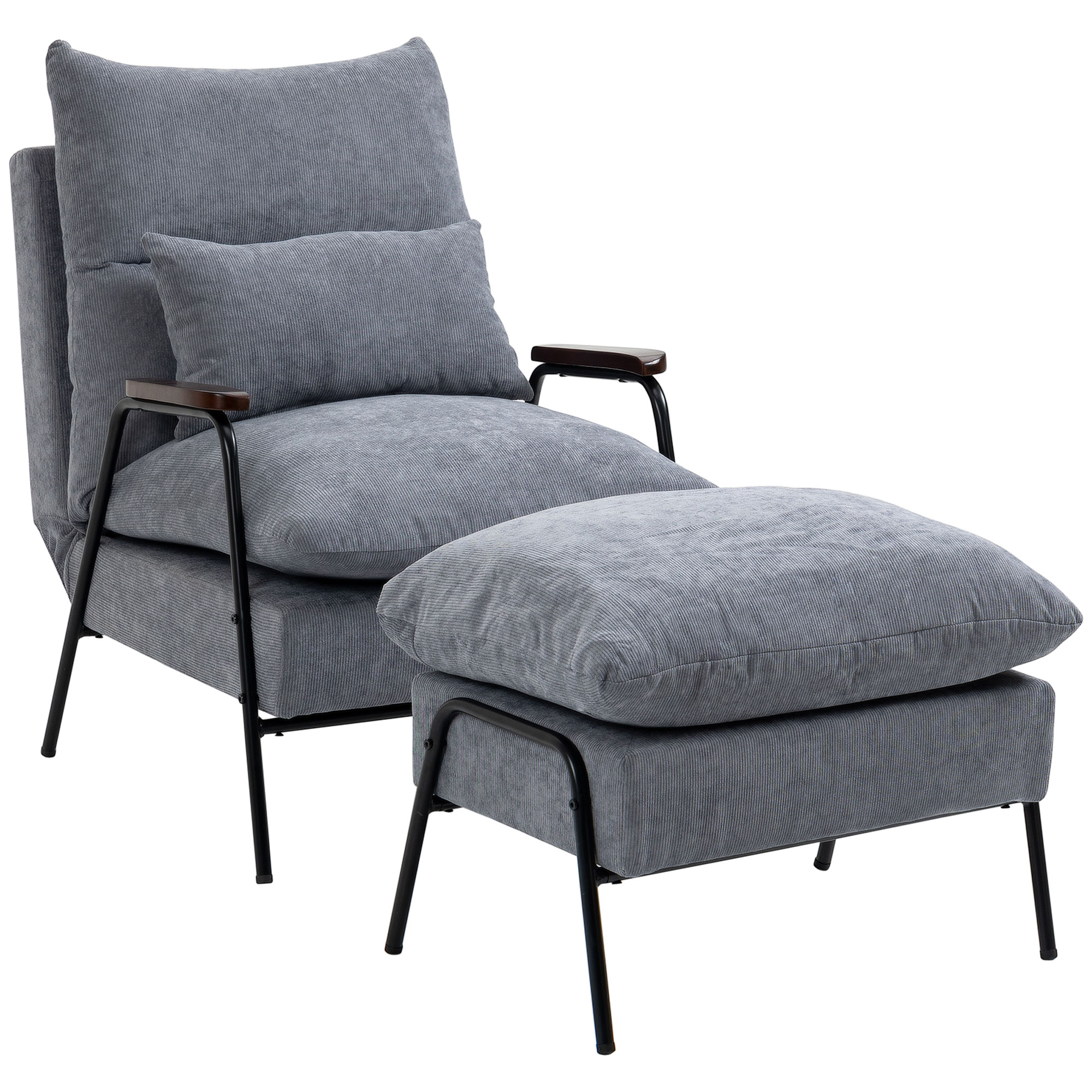 HOMCOM Relaxfauteuil met Ottoman Polsterstoel, Inclusief Kussen, 68 cm x 91,5 cm x 88 cm, Lichtgrijs