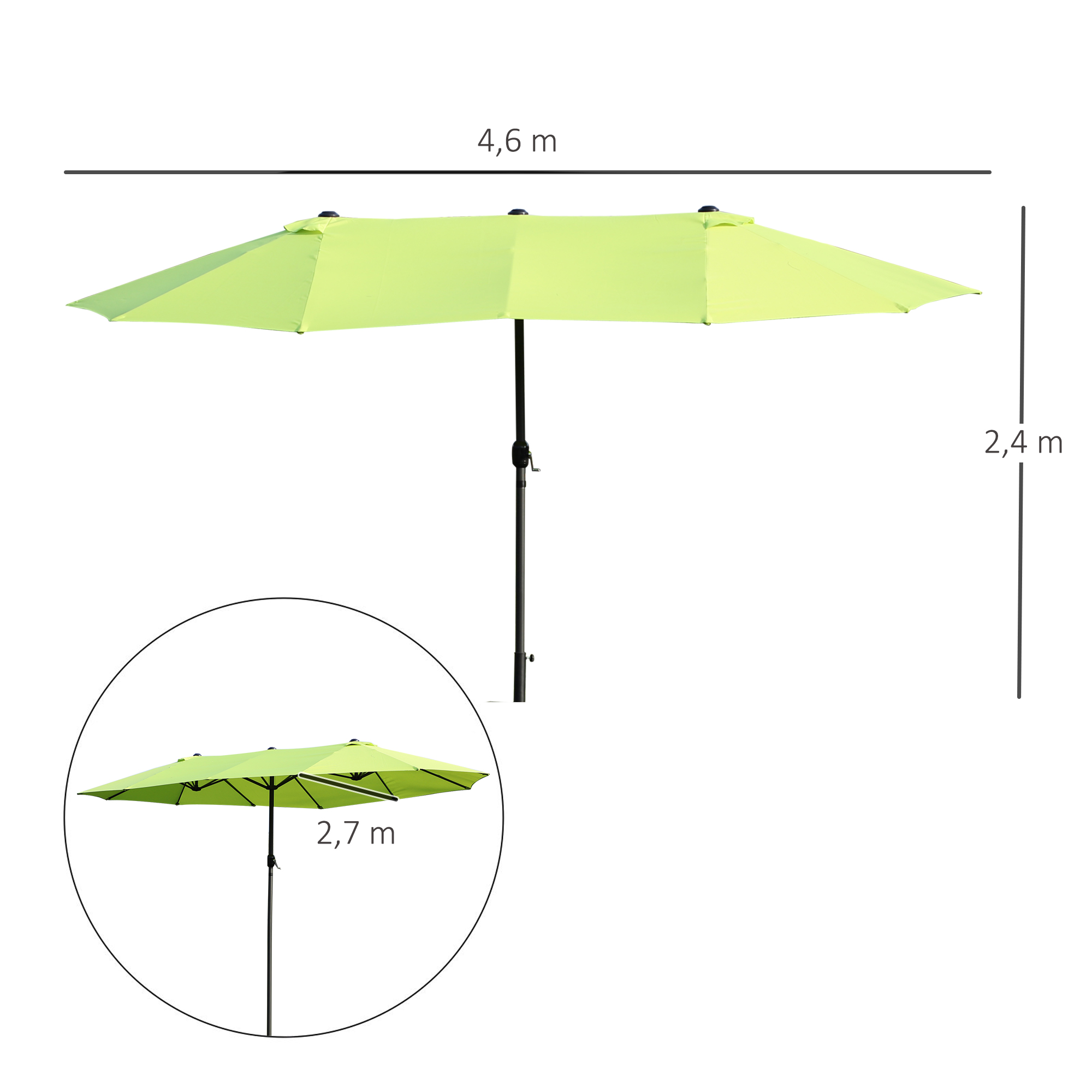 Outsunny Dubbele Parasol Tuinparasol Marktparasol Terrasparasol met Handkruk Groen Ovaal 460 x 270 x 240 cm