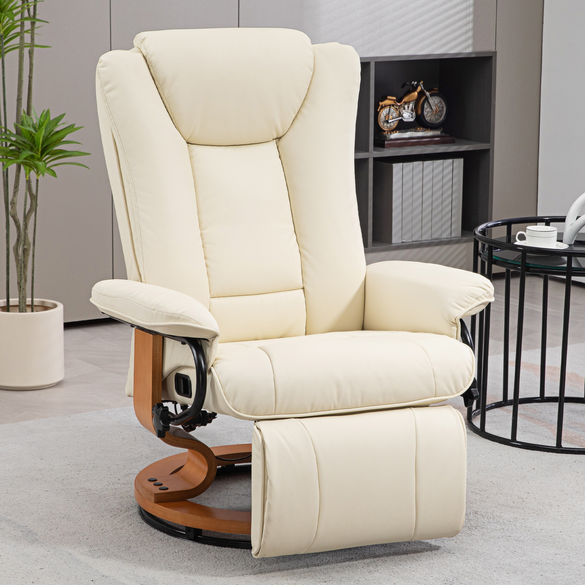HOMCOM Relaxstoel met Ligfunctie, Draaibaar, tot 150 kg, Kunstleerbekleding, Stalen Frame, Crèmewit
