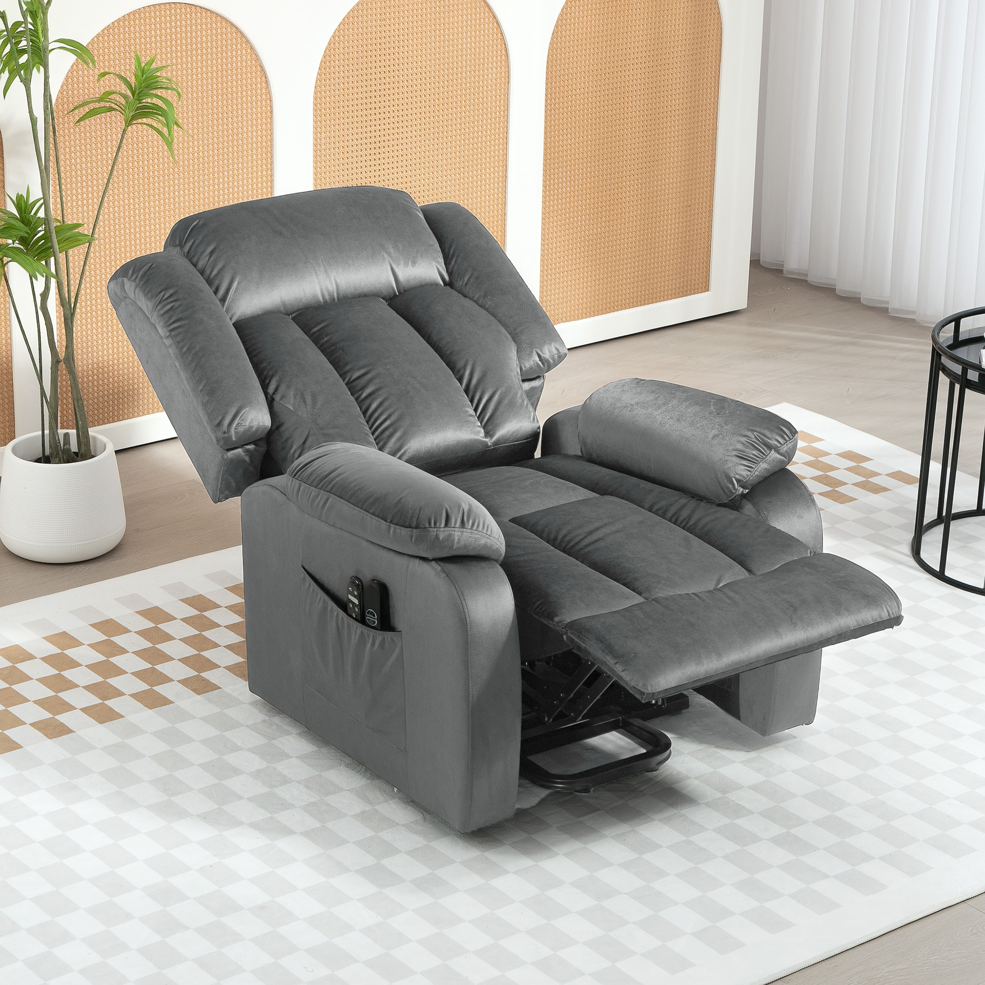 HOMCOM Opstaanstoel met Massagefunctie en Lendeverwarming, Relaxstoel met Afstandsbedieningen en Zijvakken, Grijs