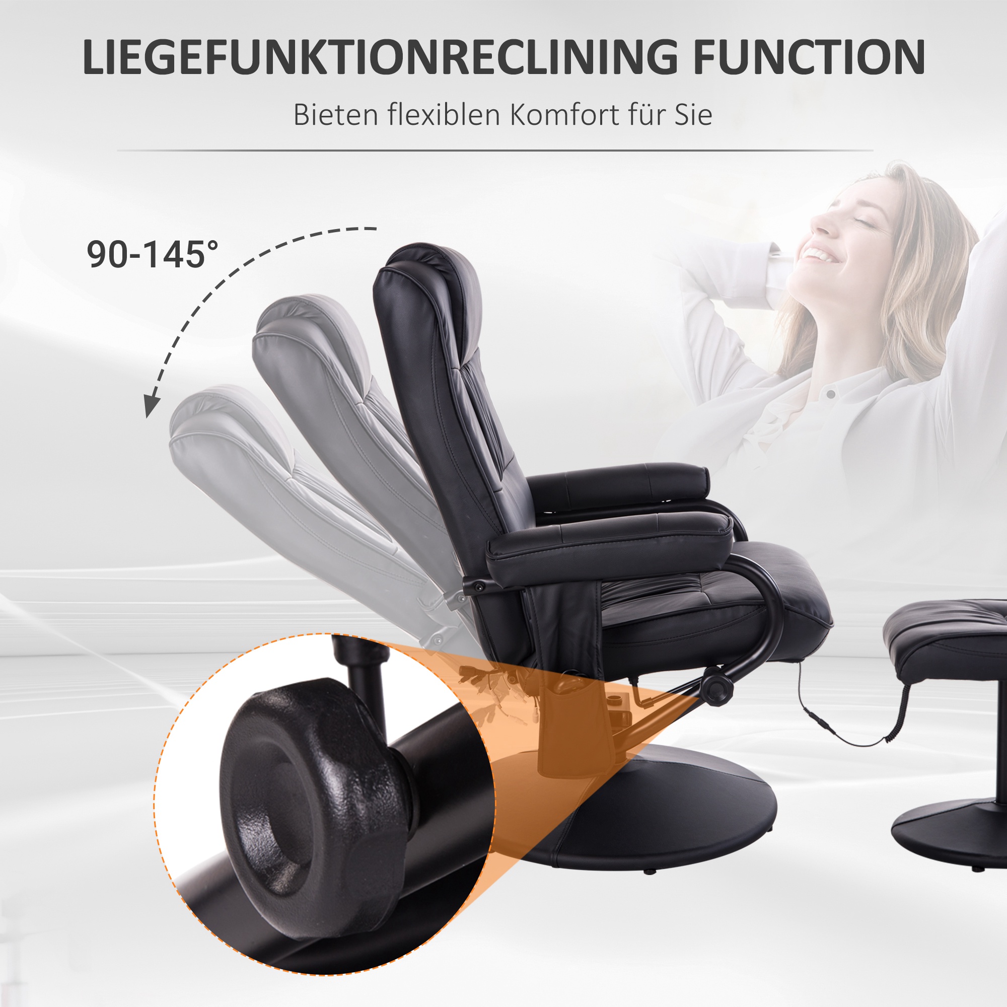 HOMCOM massagestoel relaxstoel tv-stoel stoel met massagefunctie incl. krukje kunstleer zwart 77 x 84 x 95 cm