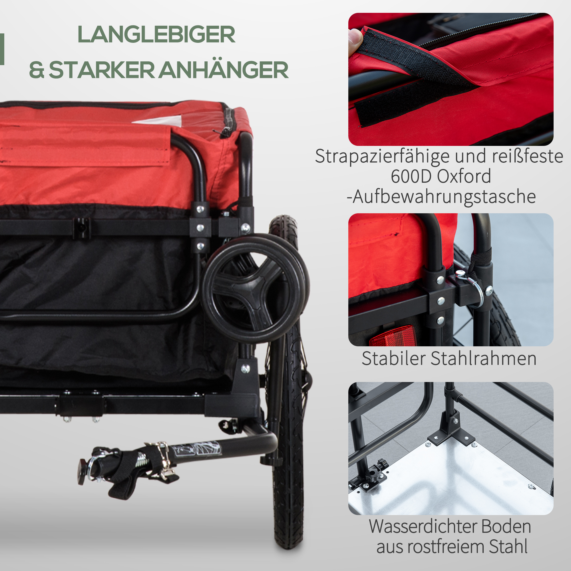 HOMCOM Bagageaanhanger Bolderkar 130 x 64 x 103 cm Staal Zwart+Rood