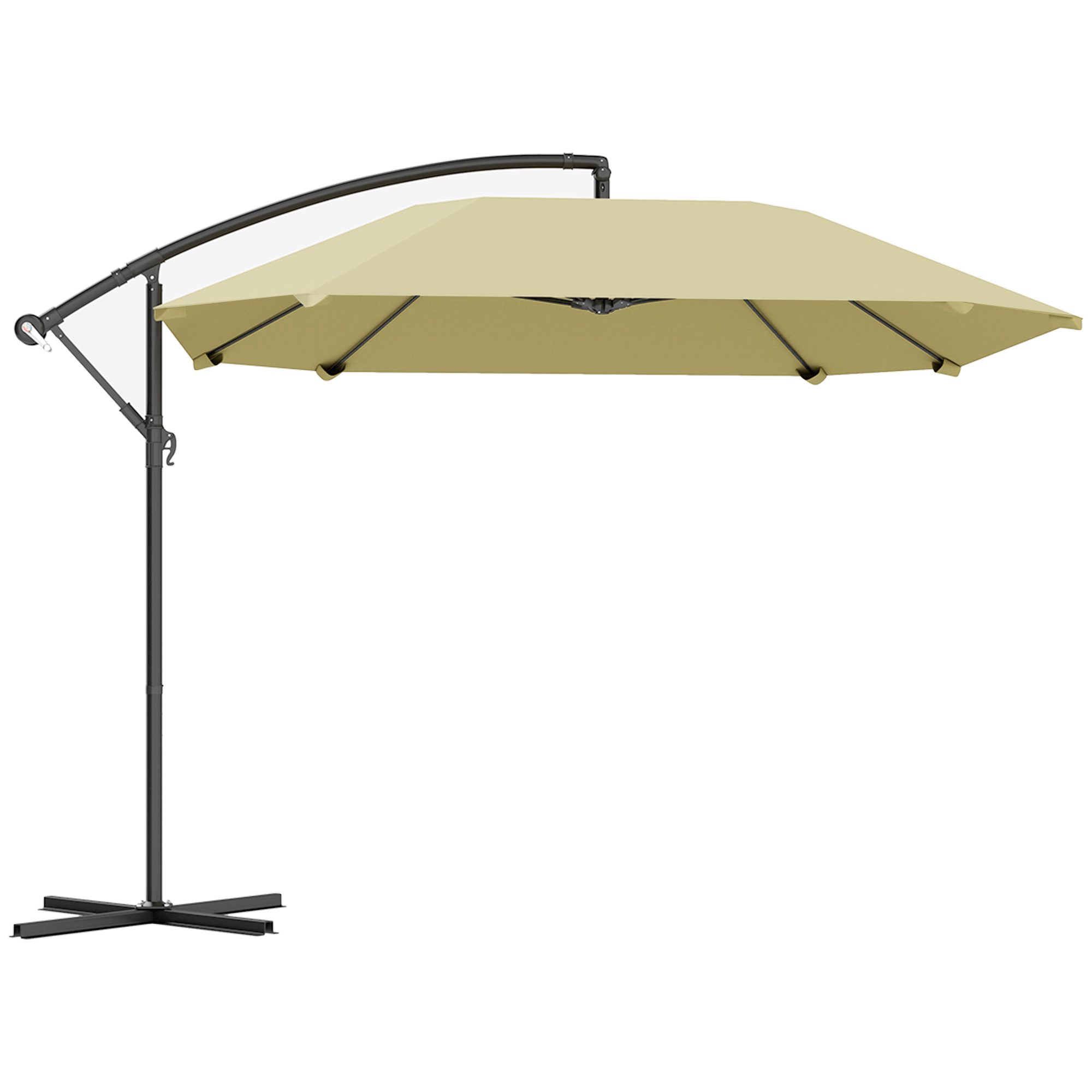 Outsunny Cantilever Parasol Alu Ø 260 cm, Waterdichte Slingerparasol met Standaard, Kruk, Beige