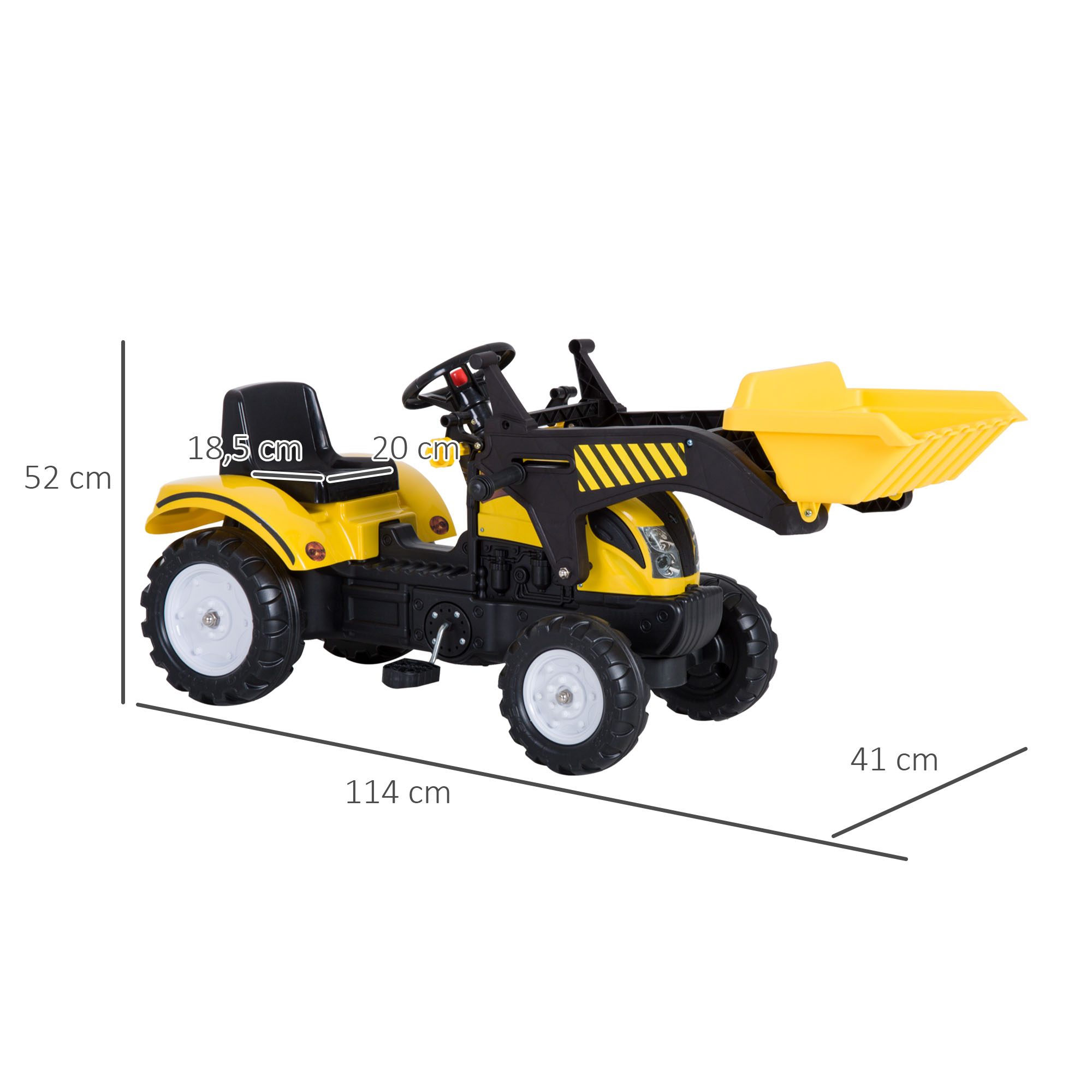 HOMCOM Trapauto met frontlader tractor traptractor vanaf 3 Jaar speelgoed kinderen zwart