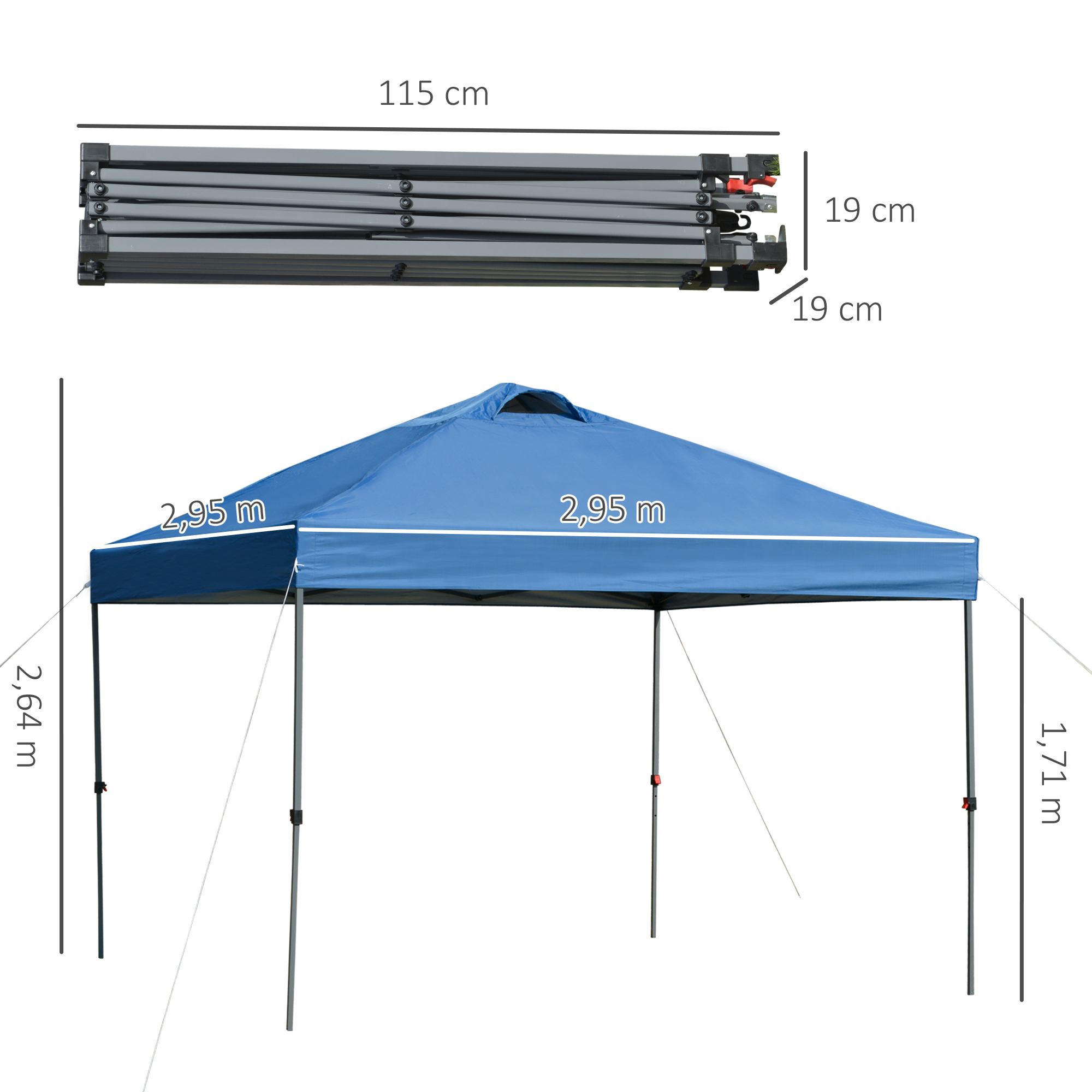 Outsunny Tuin-Paviljoen, Opvouwbare Paviljoen, Feesttent, Tuinpaviljoen Incl. Haringen Spanlijnen, Oxfordstof, 2,95 x 2,95 x 2,64 m, Blauw