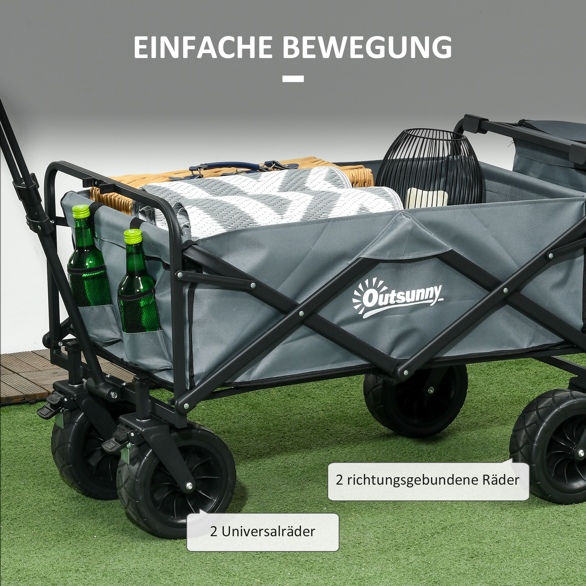 Outsunny Opvouwbare Bolderkar met Koeltas - Stalen Frame - Draagvermogen tot 100 kg - Afmetingen 113x57x77-100 cm - Donkergrijs