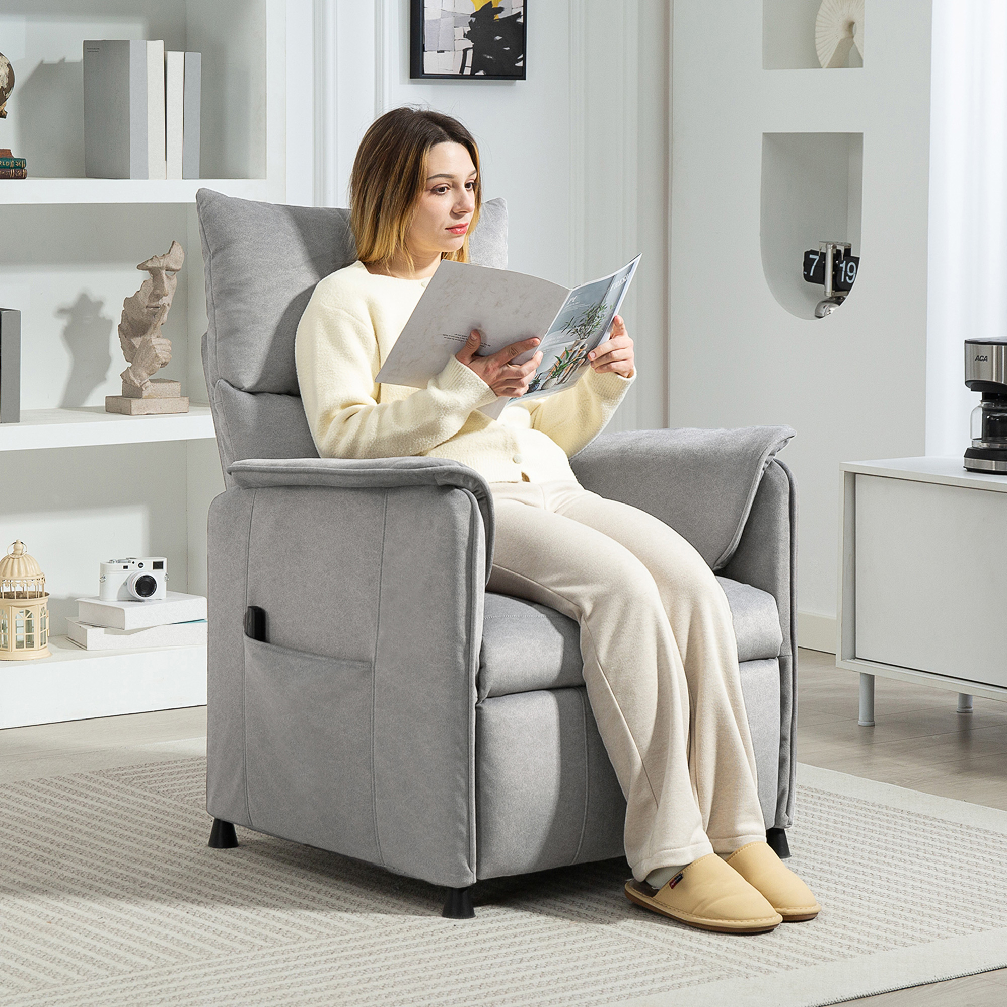 HOMCOM Relaxstoel met Stille Motor, Zetel met Stevige Stoffering, Geheugenfunctie, Aanpasbare Voetensteun - Grijs