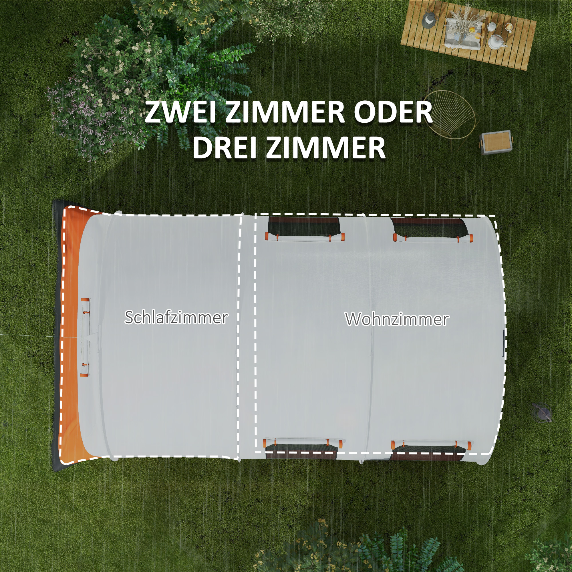 Outsunny Campingtent tot 6 Pers, FamilieTent, Aparte Ruimtes, Waterdicht, Crèmewit