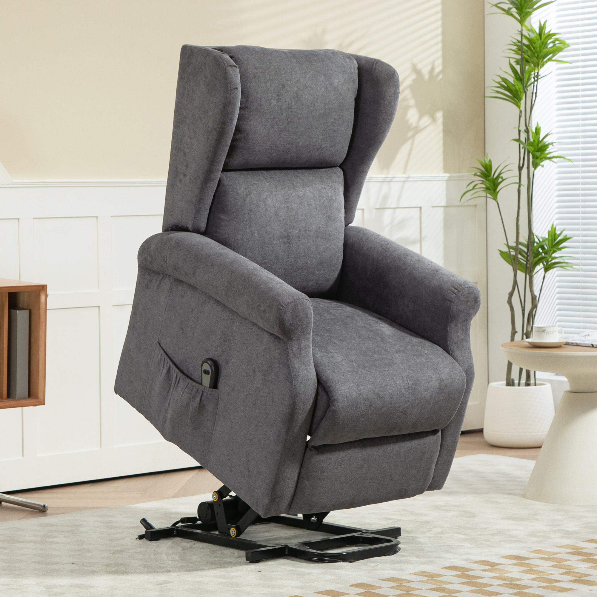 HOMCOM Relaxfauteuil met Opsta-Hulp, Ligfunctie, tot 200kg, 72,5x94x109cm, Donkergrijs