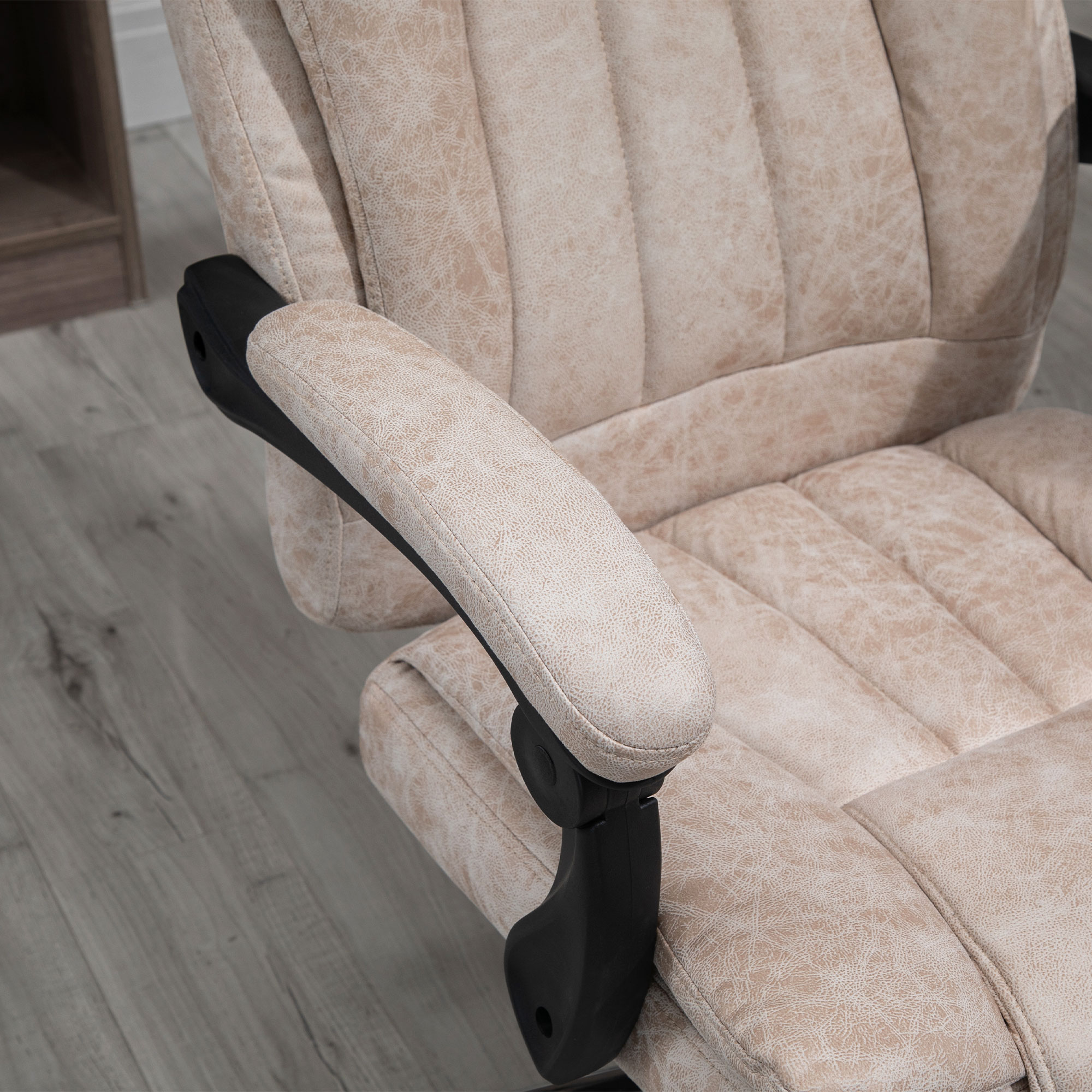 Vinsetto kantoorstoel draaistoel met ligfunctie voetensteun bureaustoel hoogteverstelling zitting stoel bureaustoel microvezel kunststof metaal nylon zwart + beige 63 x 71 x 118 cm