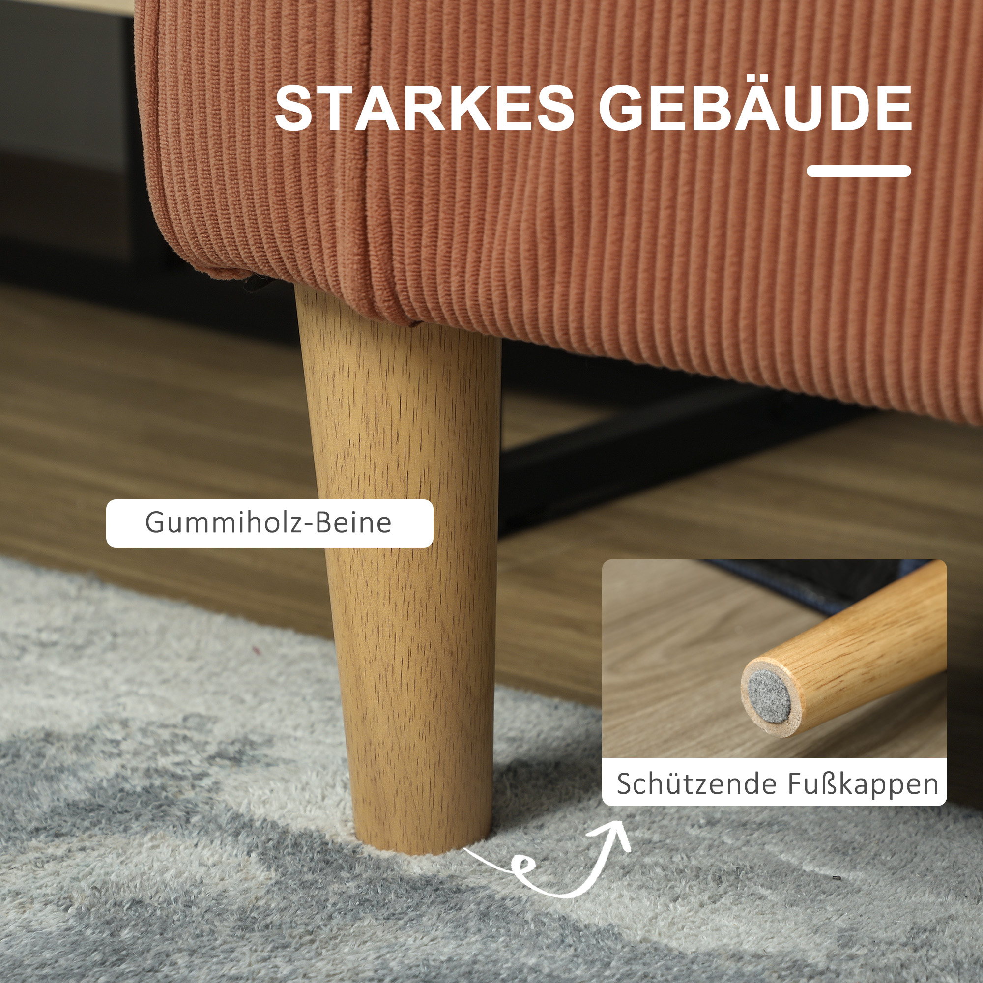 HOMCOM Tweezitsbankje met Opbergruimte en Stevige Houten Poten, voor Woonkamer, Slaapkamer, 117 x 63 x 79 cm, Roze