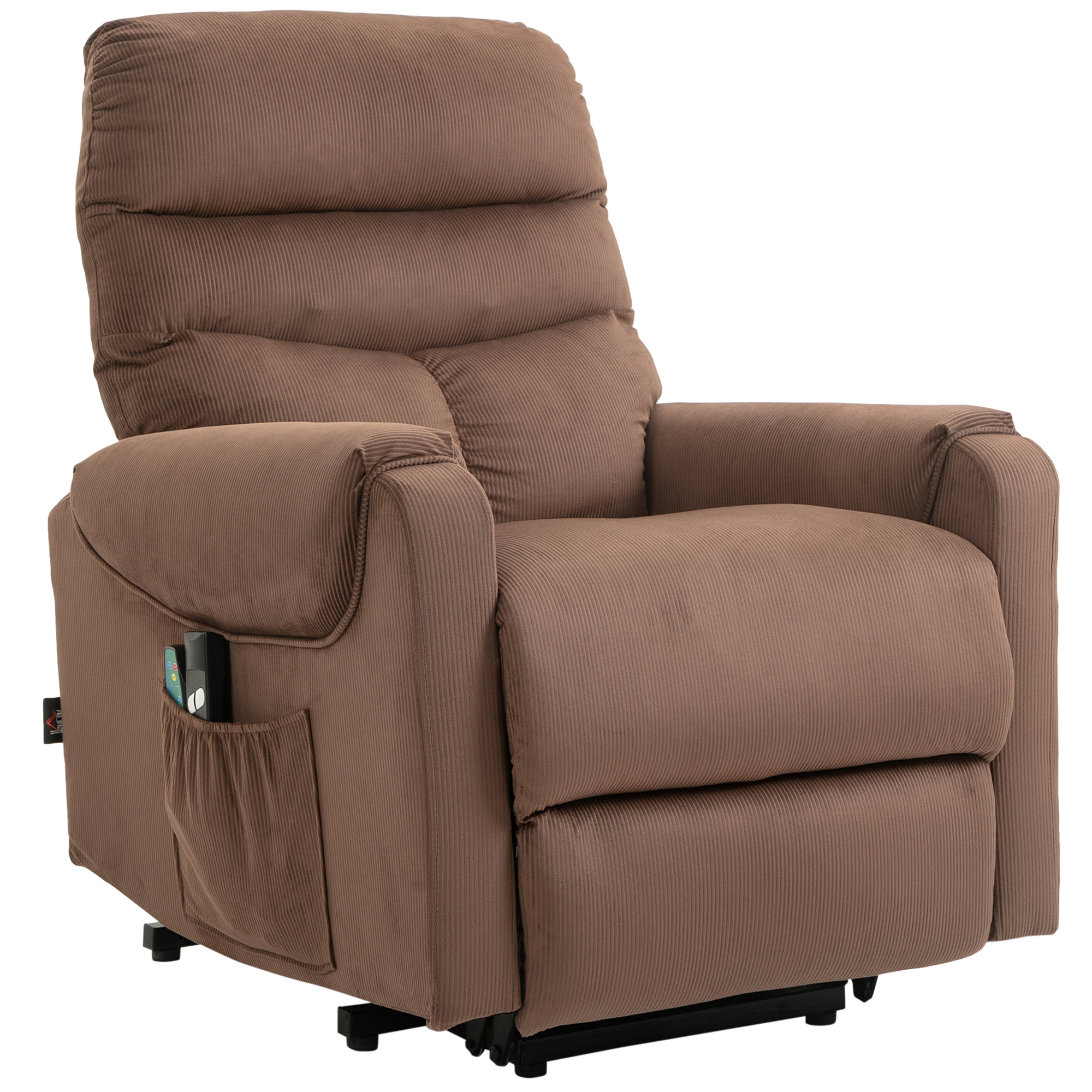HOMCOM tv-stoel met massagefunctie opstahulp afstandsbediening, verwarming elektrisch ligfunctie polyester stof metaal lichtbruin 79 x 97 x 103 cm