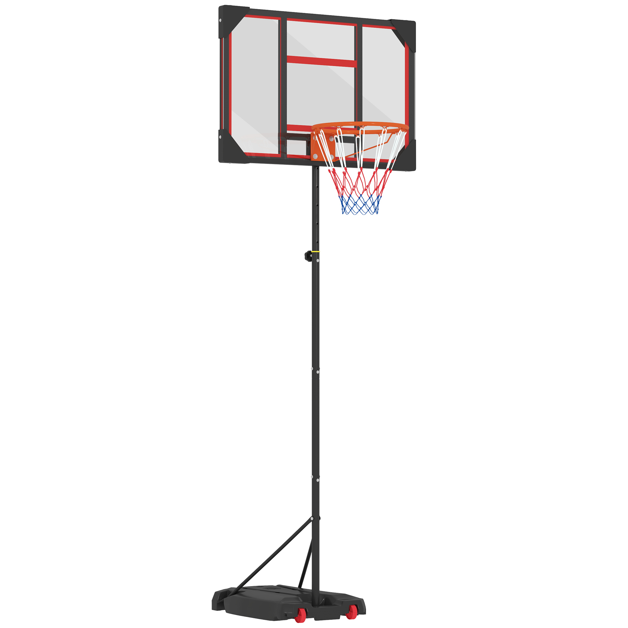 AIYAPLAY Kinderbasketbalring, buiten, voor kinderen, 210-260 cm in hoogte verstelbaar, met wielen, vanaf 6 jaar, Rood
