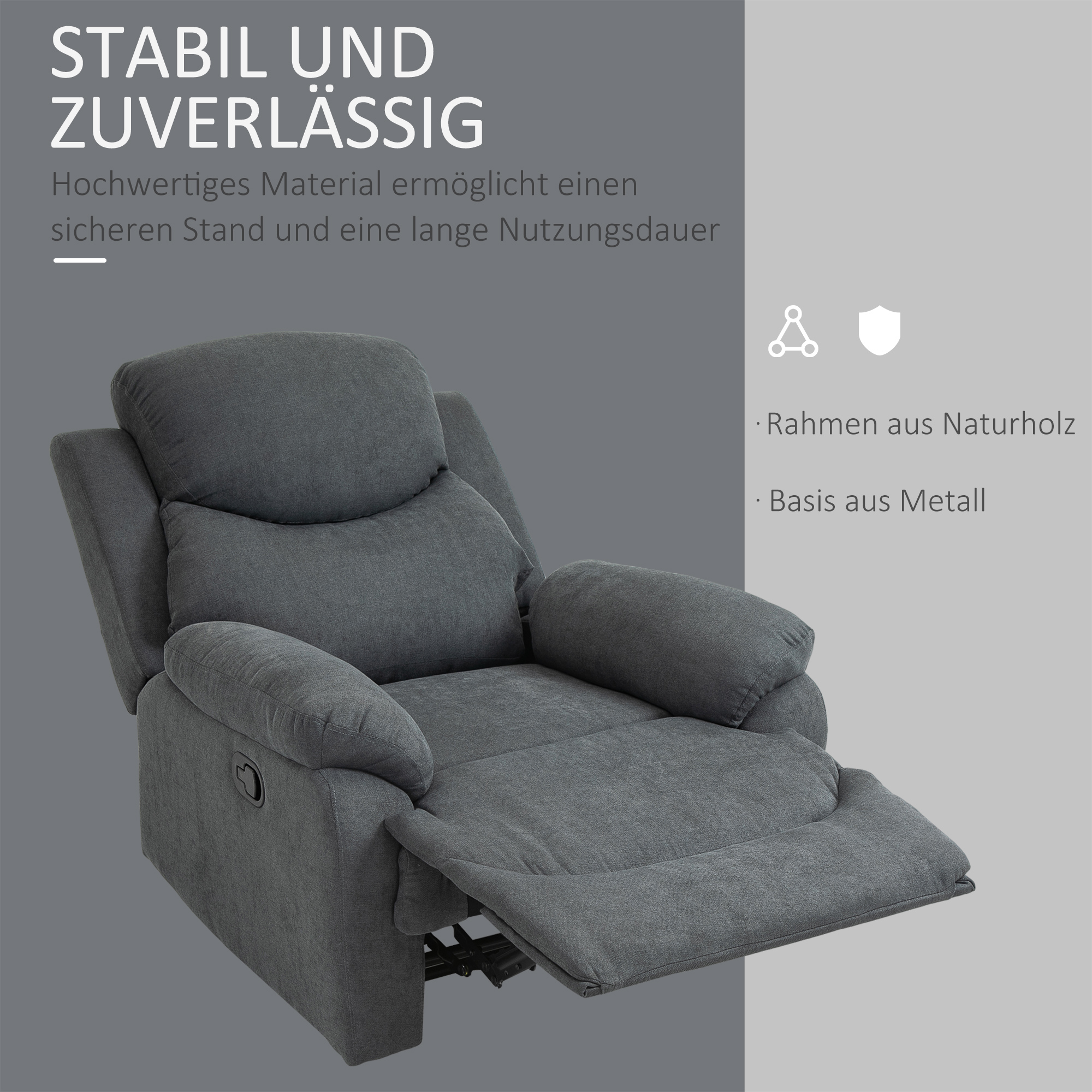 HOMCOM Relaxstoel, ligstoel, 150° kantelbaar, Donkergrijs
