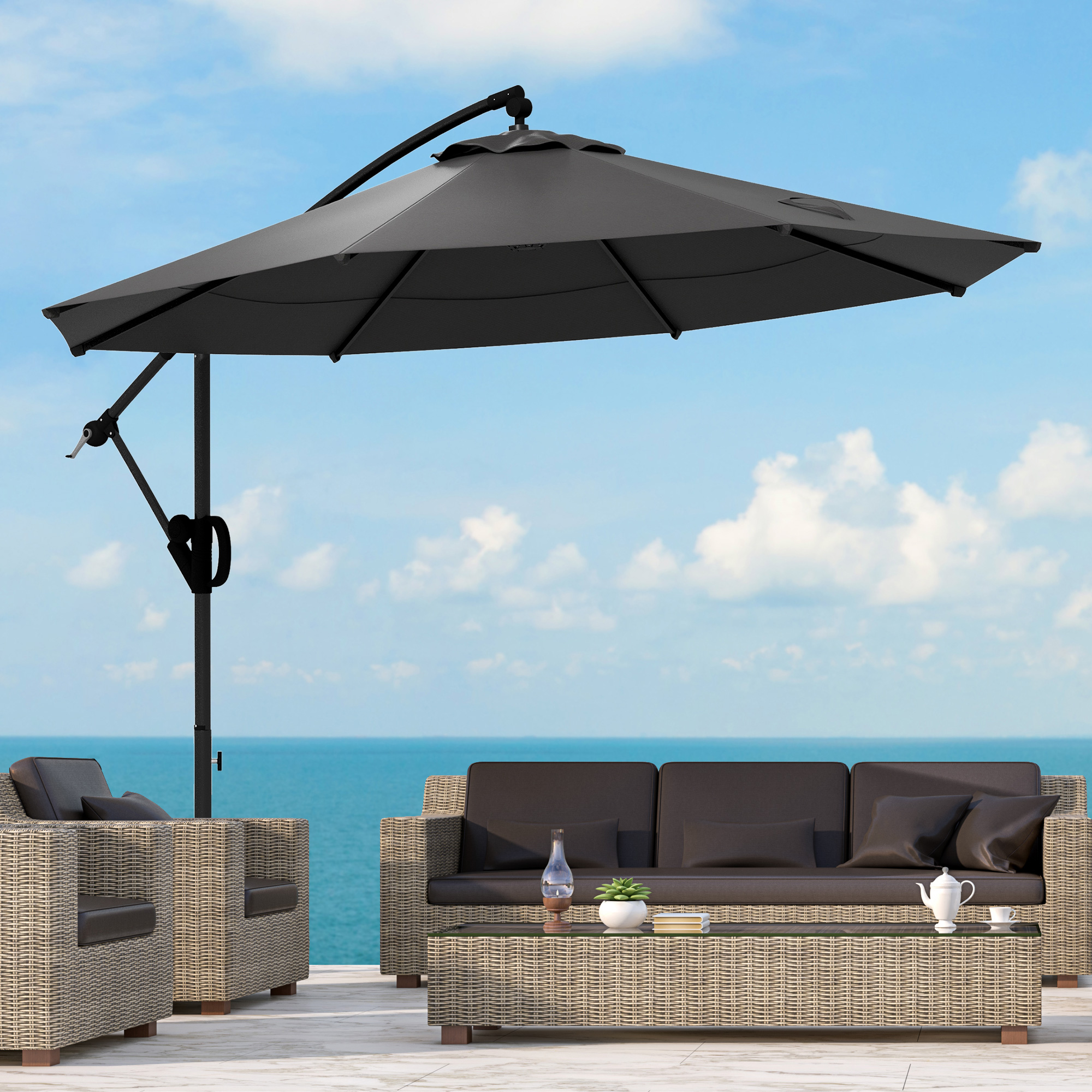 Outsunny Parasol Ampelschirm, incl. Kruisvoet, 293 x 293 x 260 cm, Grijs
