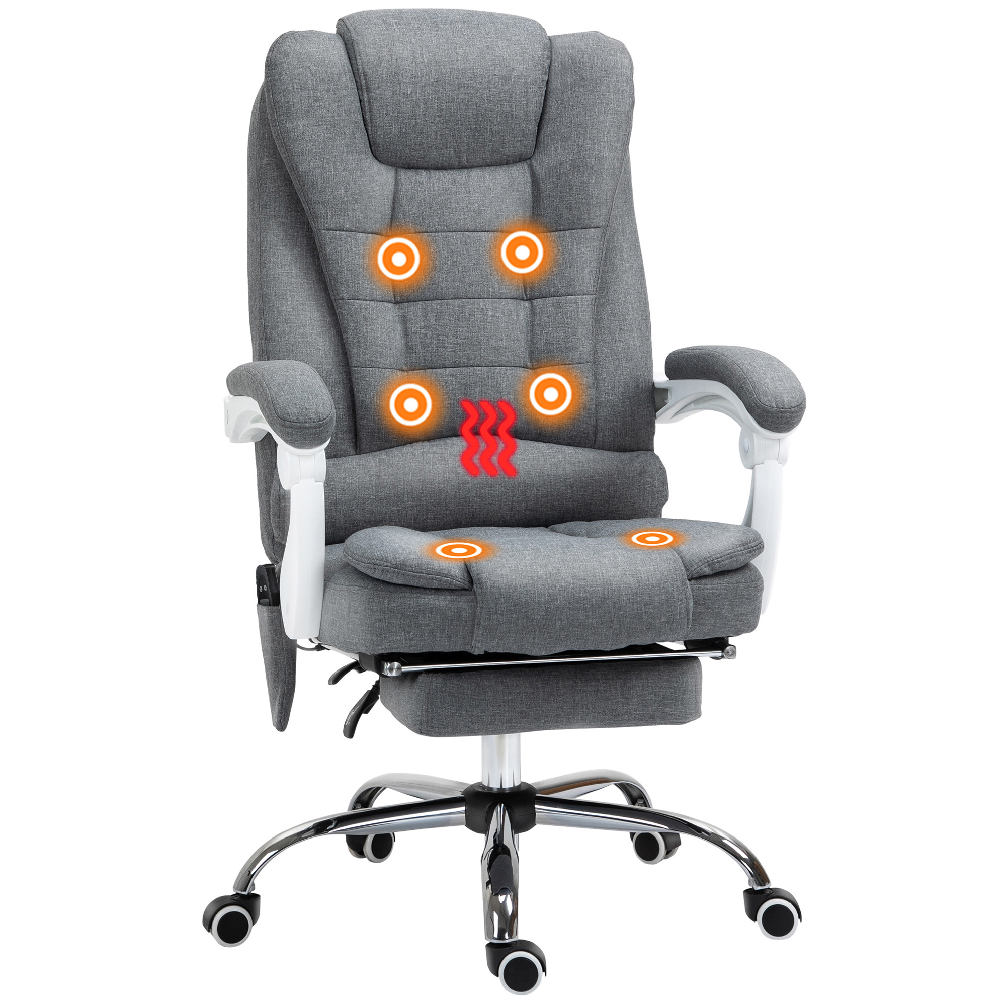 Vinsetto Ergonomische Massagestoel, 6 Vibratiepunten, Verstelbare Rugleuning, 360° Draaistoel, Grijs