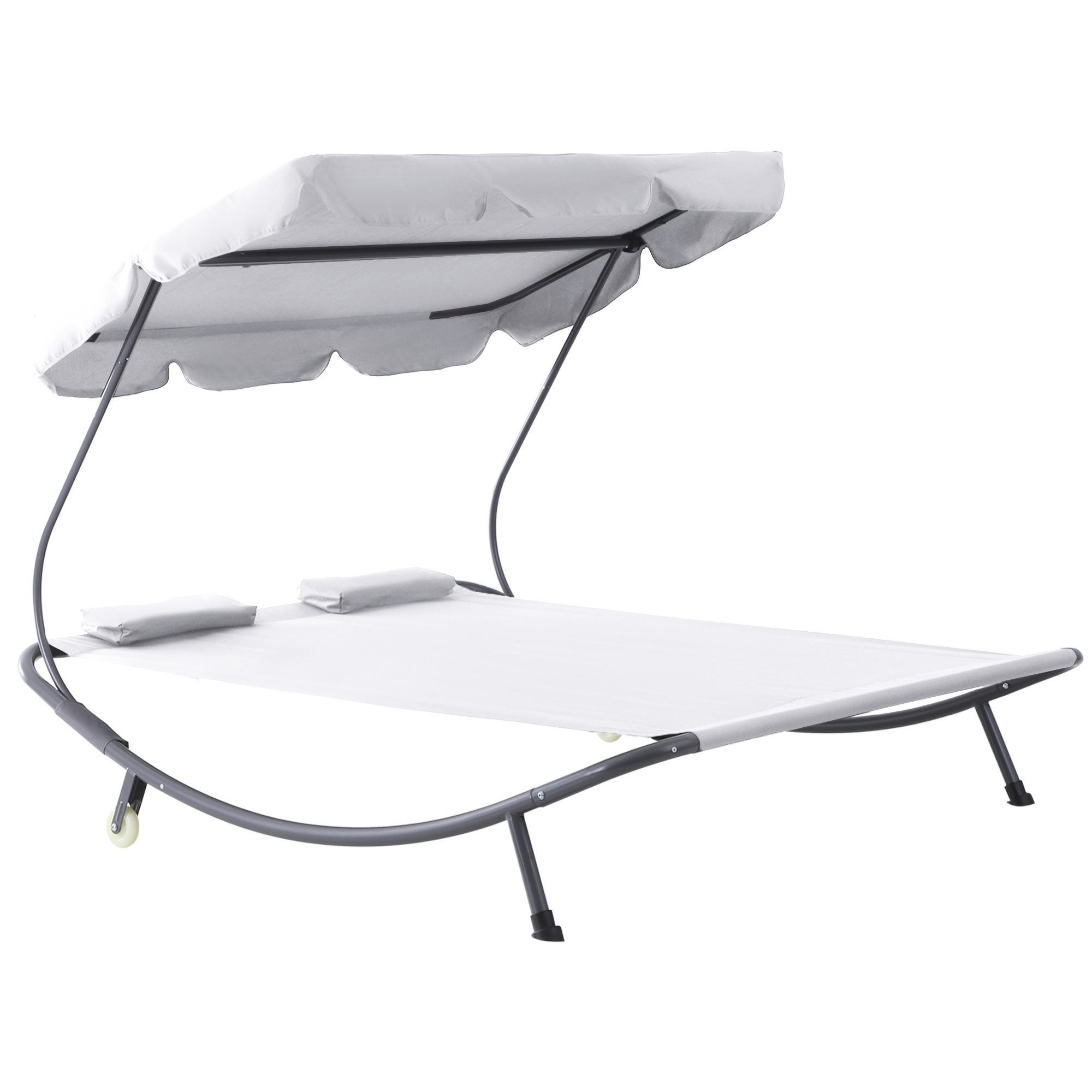 Outsunny Doppelliege Sonnenliege Relaxliege mit Sonnendach rollbar Stahl Cremeweiß/Grau