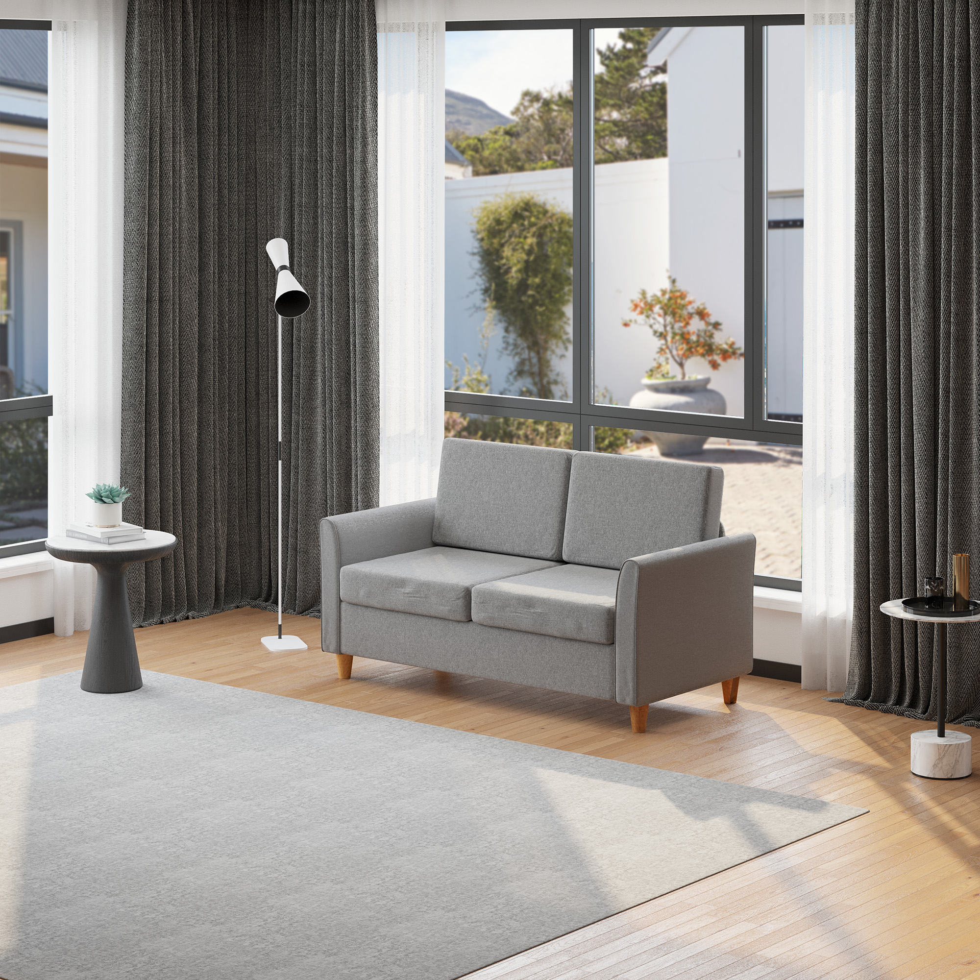 HOMCOM® tweezitsbank | Afneembare kussens | Linnen, schuimstof, rubberhout | Lichtgrijs | 141 x 65 x 78 cm | Aosom.de