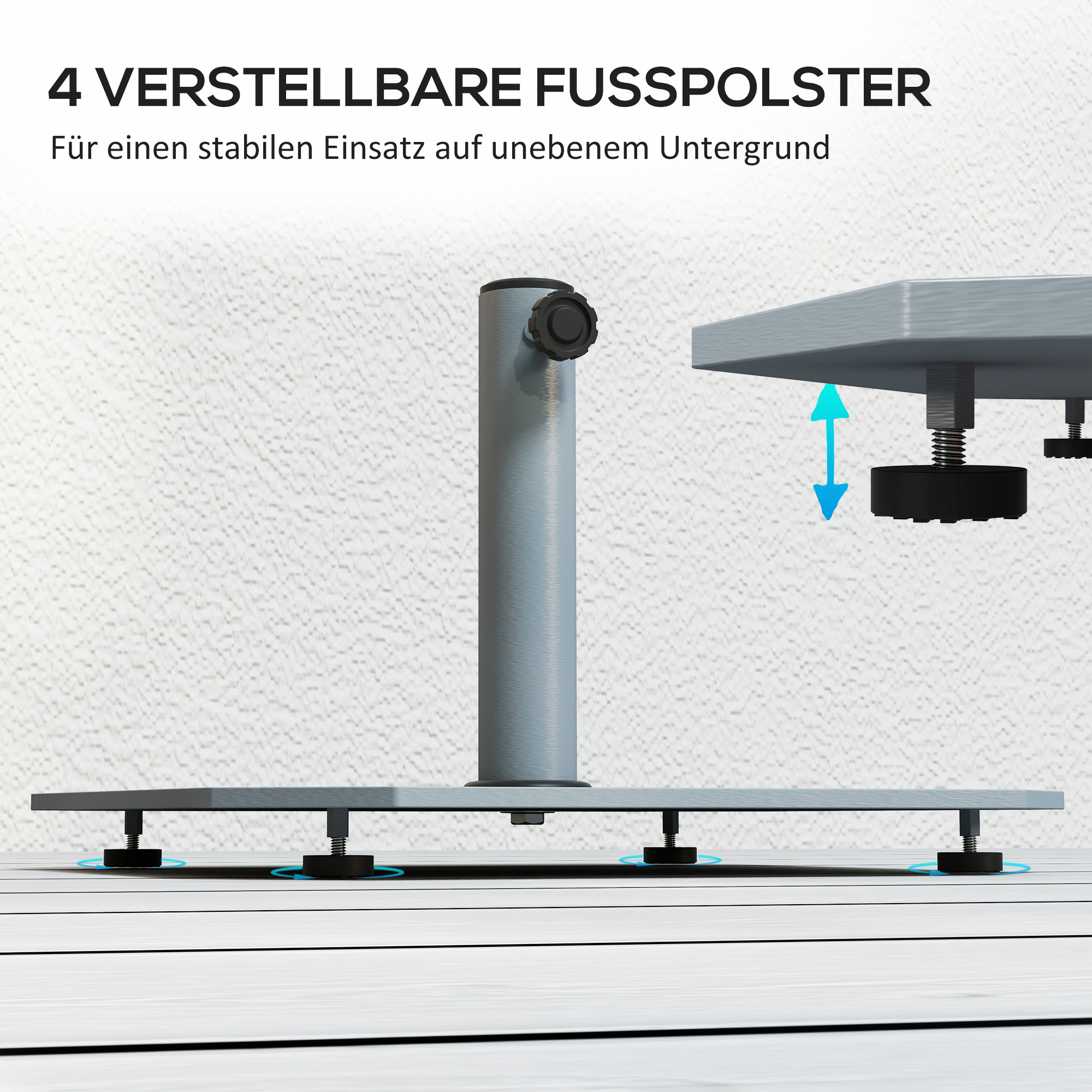 Outsunny Metalen parasolvoet 18,5 kg met wielen, vierkante parasolhouder voor parasols 32/38/48mm