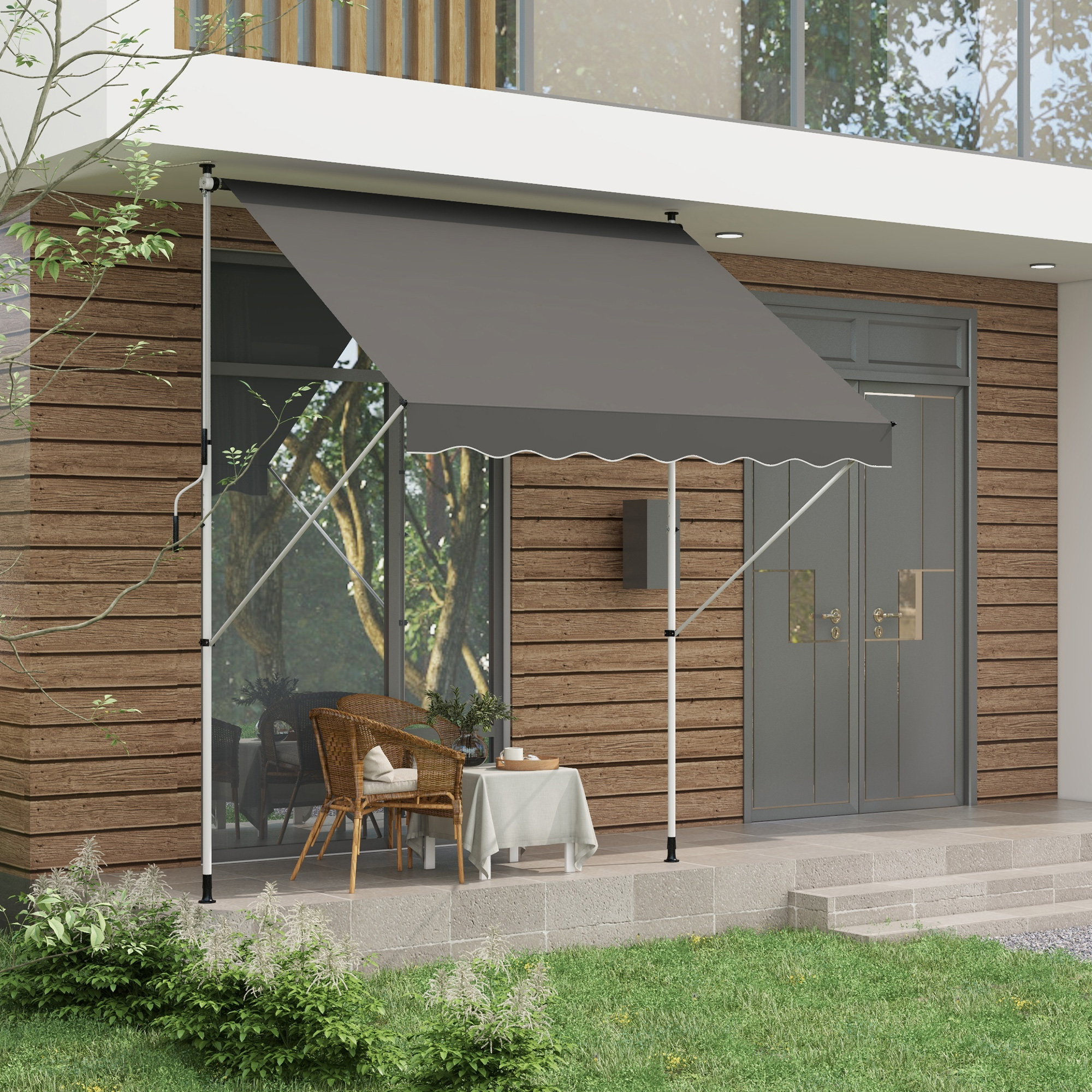 Outsunny luifel knikarm klemluifel zonwering zwengel balkon aluminium 3 x 1,5 m grijs